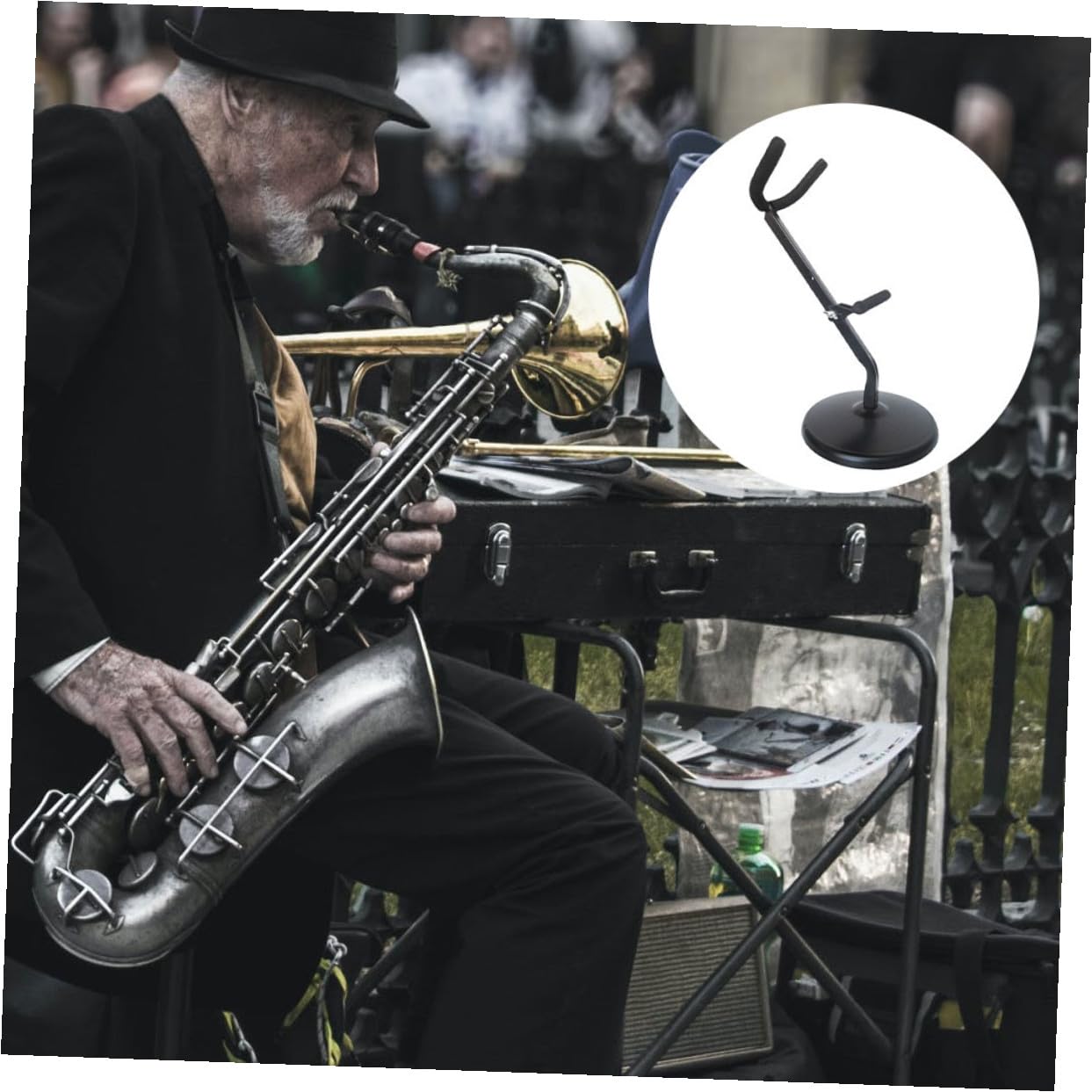 Abaodam Supporto per Sassofono Pratico, Pieghevole e Antiscivolo in Ferro e Spugna, per Sax, Portatile per Prove e Concerti
