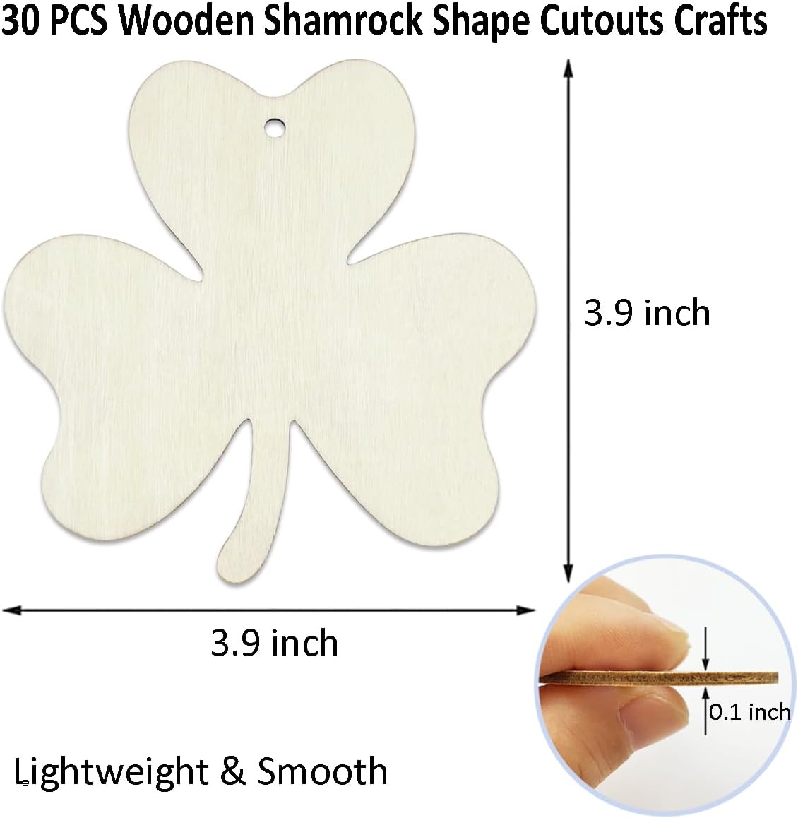 30pcs 4 Inch Unfinished 4 Leaf Clover Wood DIY Crafts Cutouts Wooden Shamrock Shape Cutouts Blank Hanging Ornaments for St. Patrick's Day Decoration - Image 2