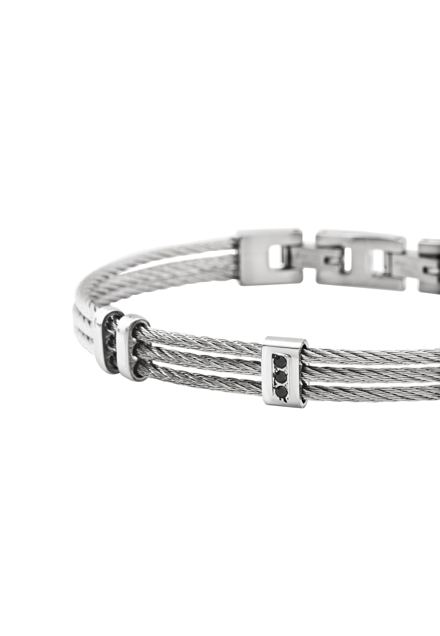 Breil, Collezione Loop, Triplo Bracciale Uomo in Acciaio con Cubic Zirconia Neri, Chiusura a Gioielleria, Lunghezza Regolabile