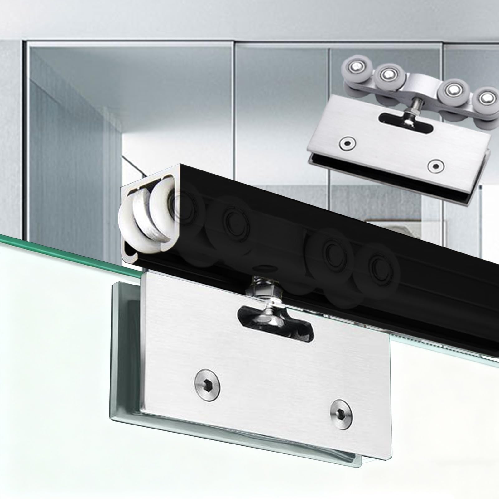 YDHSIKK Glass Sliding Door Track, Frameless Glass Sliding Door Hardware Kit Top Mount Multicolor Multiple Sizes(Black,320cm (10.5ft))