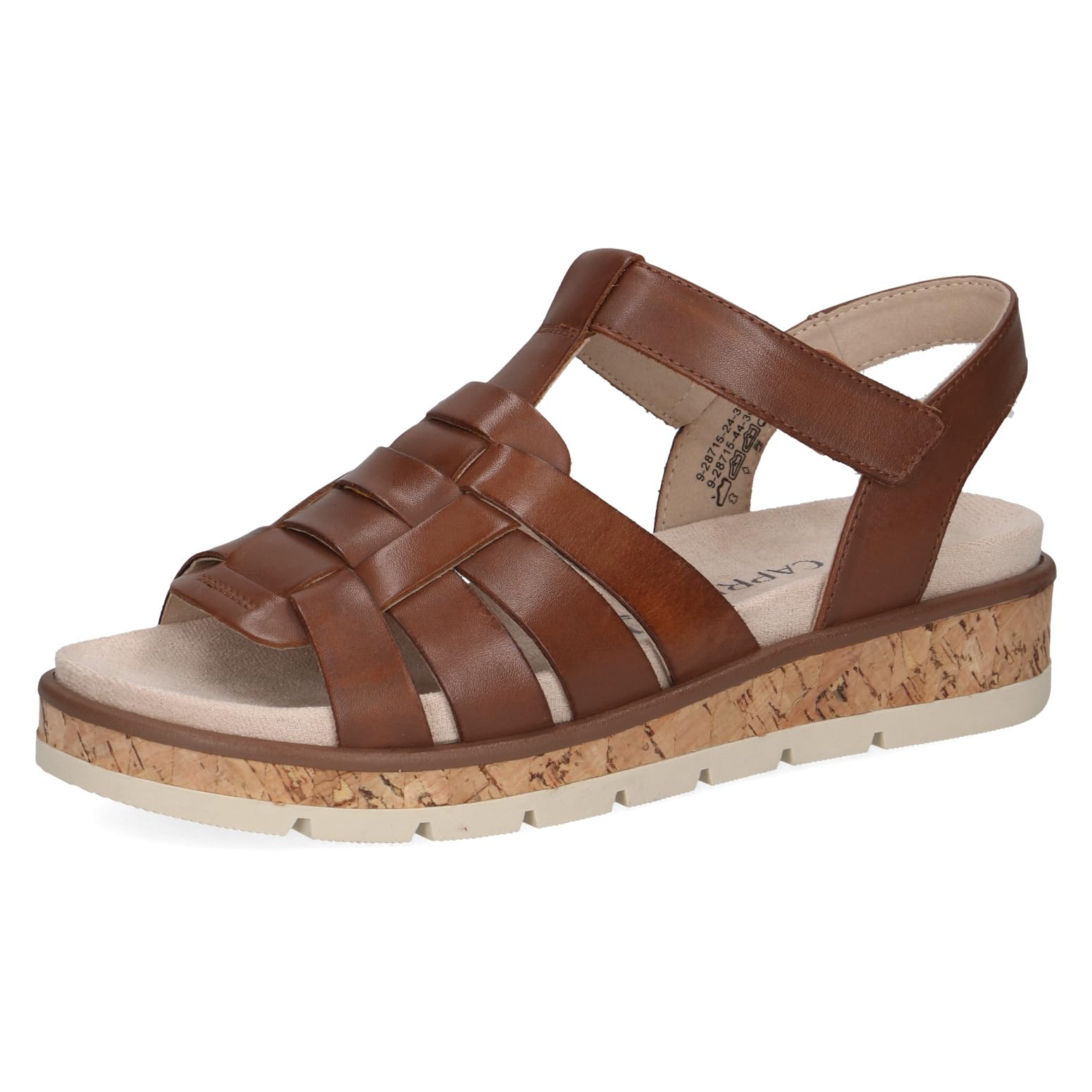 CAPRICE Women Sandals Flat Leather with Hook-and-Loop Closure, Brown (Cognac Nappa), 7.5 UK