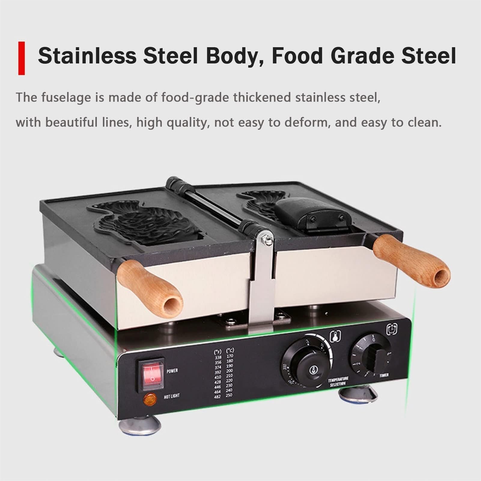 Plancha for hacer gofres de pescado, máquina eléctrica de Taiyaki, máquina for hacer gofres de mermelada o helado de uso comercial, revestimiento antiadherente, máquina for hacer Taiyaki de acero inox