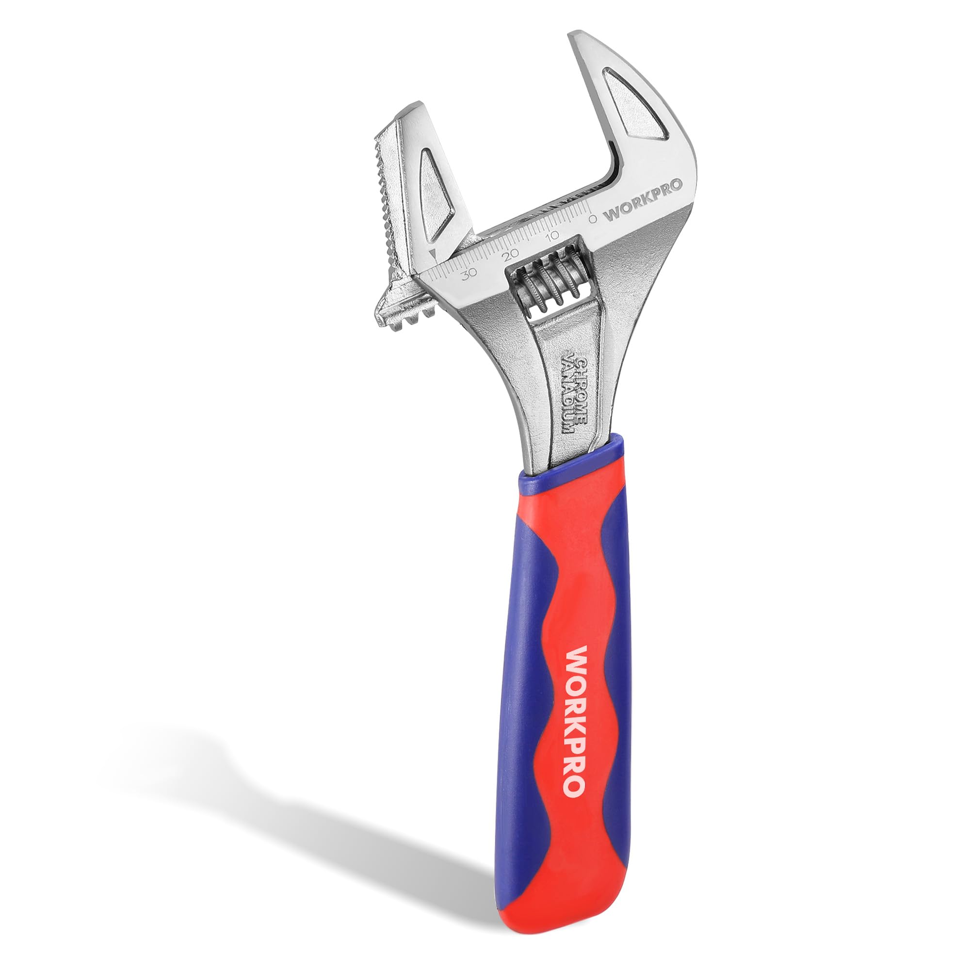 Wide Mouth Adjustable Wrench and Pipe Wrench 2-in-1, 42mm Extra Large Jaw Capacity, with Bi-Material Soft Grip