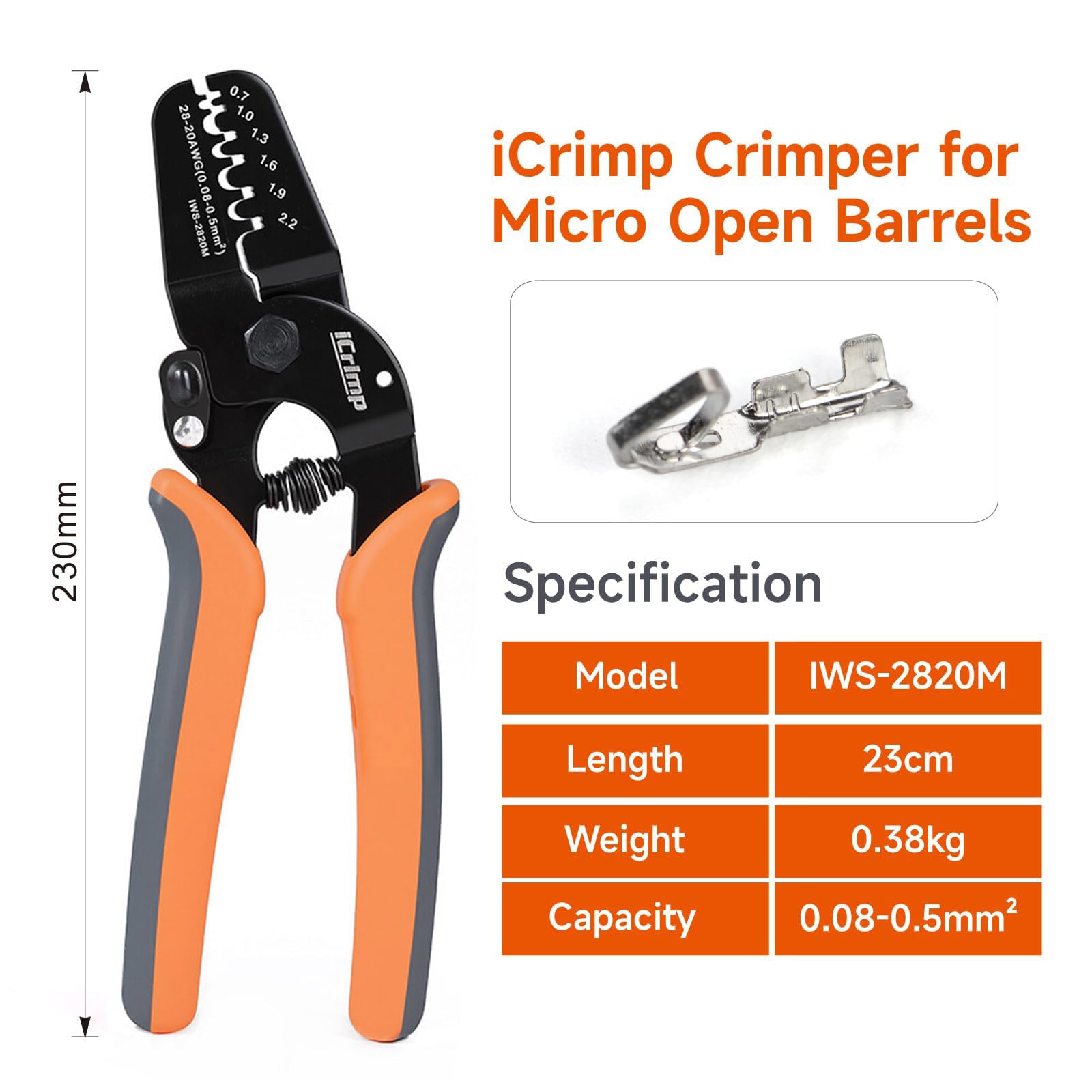 IWS-2820M Mini Open Barrel Terminals Crimpzange Crimper zange für 28-20 AWG XS
