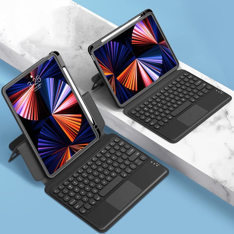 iPad Air 11 インチ (M3/M2 2025/2024年) 対応/Air 第5世代/4世代 10.9インチ キーボード ケース 磁気吸着 縦置きスタンド機能 Pencil 収納 iPad Pro 11インチ 第4/3/2/1世代 用 分離式 キーボード タッチパッド搭載 丸型キー 透明な背面シェル カバー, 黒