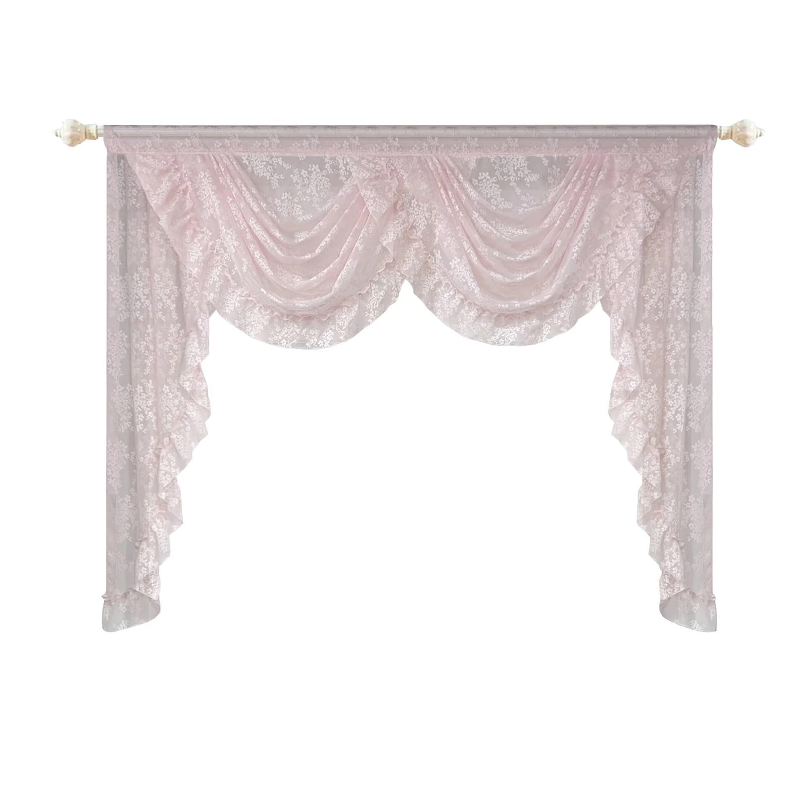 ZHOUXYFDC Swag Valance For Windows 1PC Pink Flower Ripple Curtain Head For Living Room Sheer Lace Valance Princess Bedroom Home Decoration(1PC W150cm-2swags)