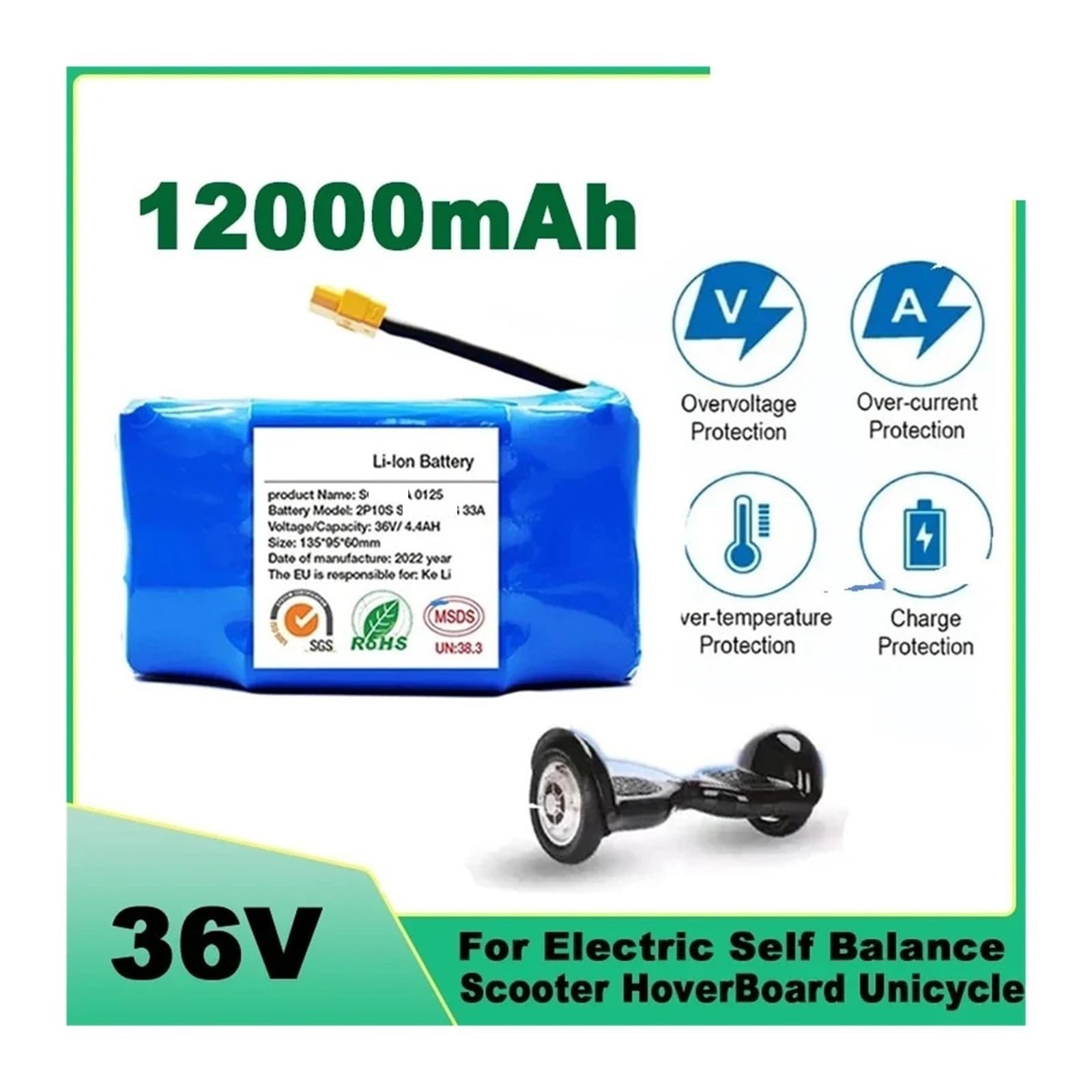 36V 12000mAh 10s2p Battery Packs Rechargeable Lithium Ion Battery For Electric Self Balancing Scooter HoverBoard Unicycle