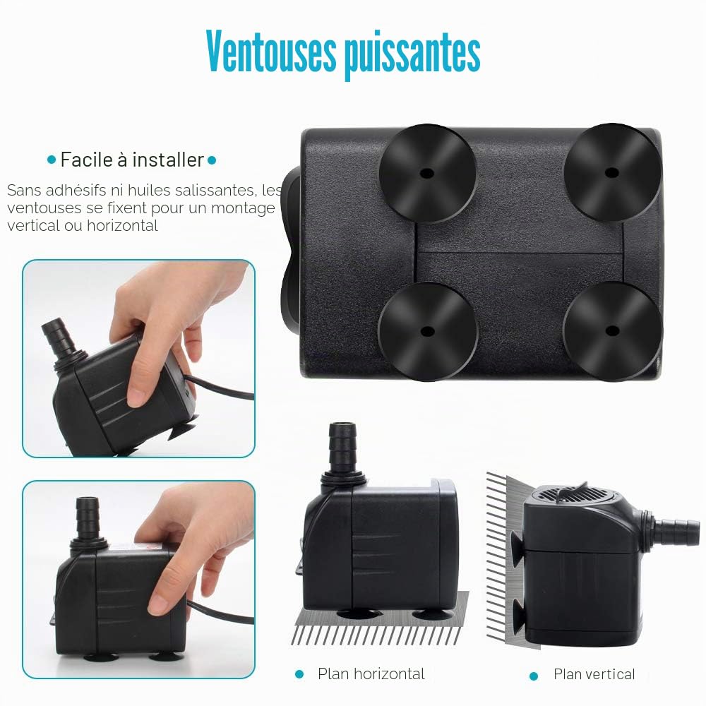 Cadrim Pompe Submersible,Pompe Aquarium 1200L/H 220-240V/50Hz Multifonction Aquarium Poisson Fontaine, Pompes à l'eau, Pompes de Piscine
