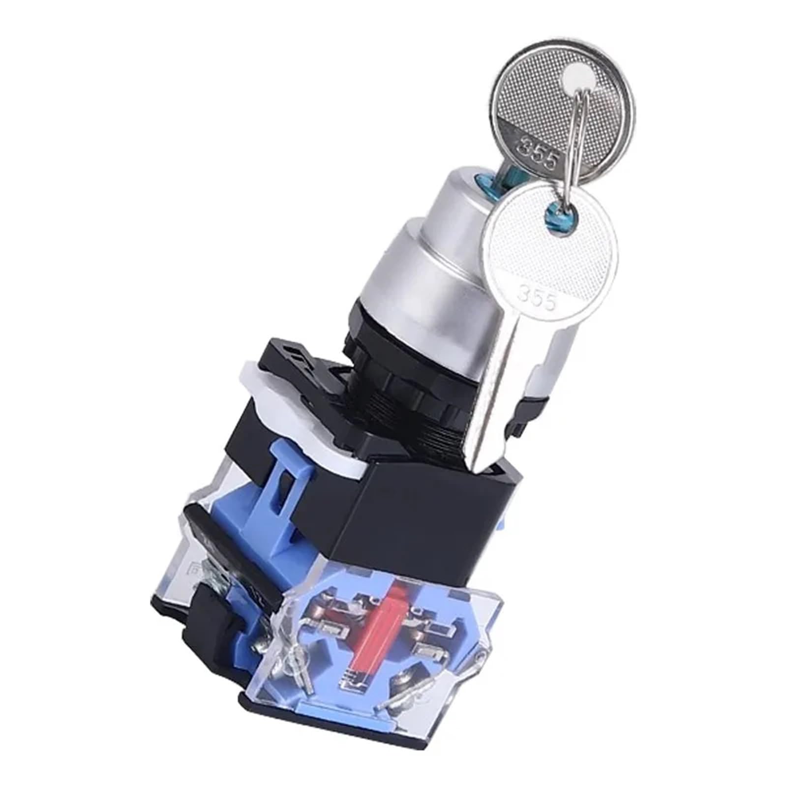 Interruptor de perilla con autobloqueo y enclavamiento LA38-11Y2/LA38-20Y3 de 22 mm con llave, 10 A/440 V, selector de 2 y 3 posiciones, base azul.(3position)