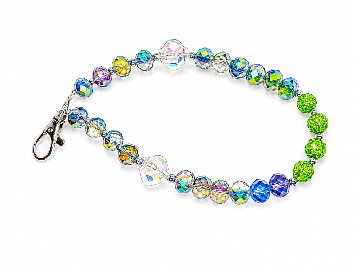 Crystal Beaded Phone Charm Wrist Strap, Blue and Green, with Lobster Clasp, compatible with Phone Cases-image-32