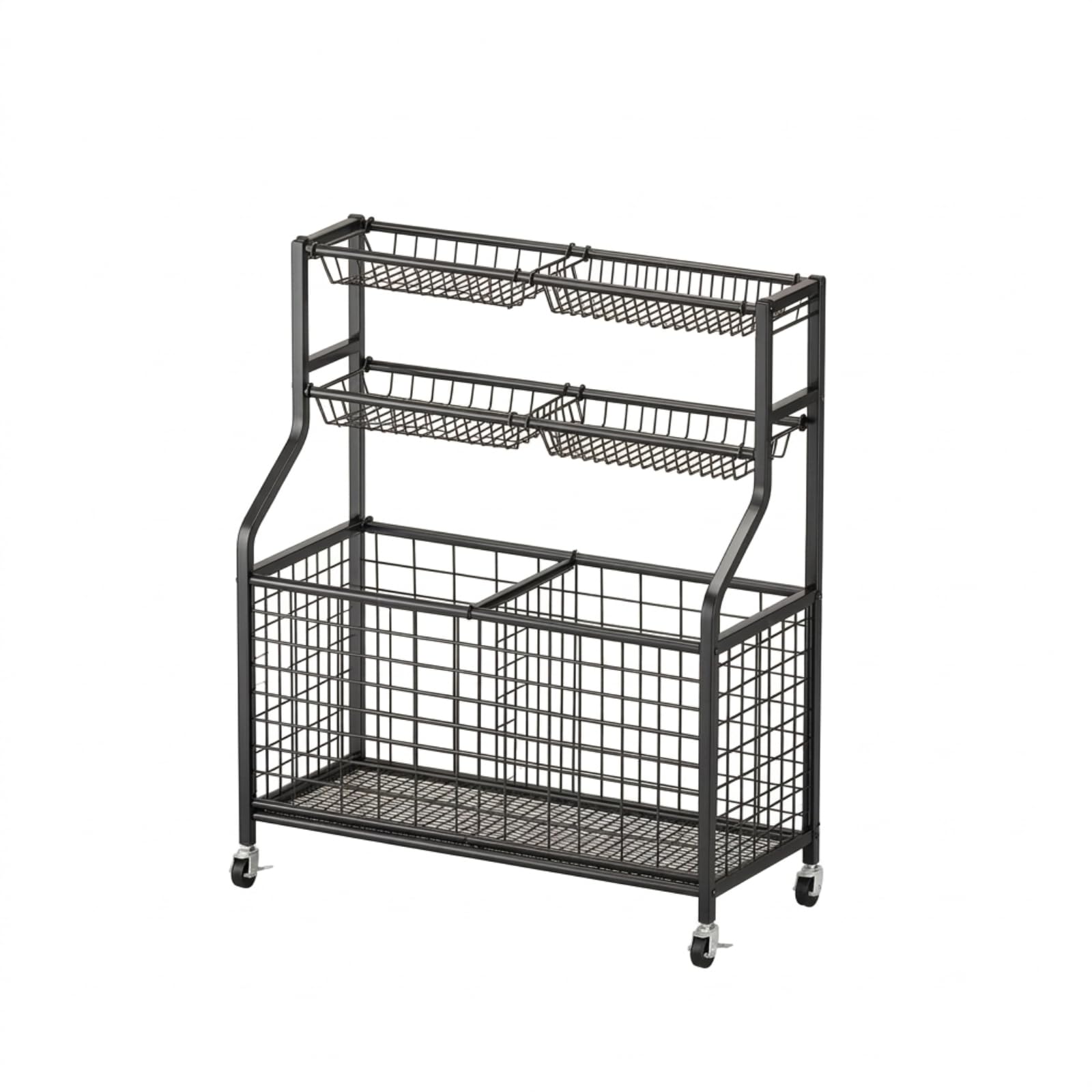 Amagogo Scaffale Porta Palloni Carrello Scaffalatura Organizzatore Contenitore in Acciaio al Carbonio con Cestelli a Rete Traspirante Struttura Robusta E