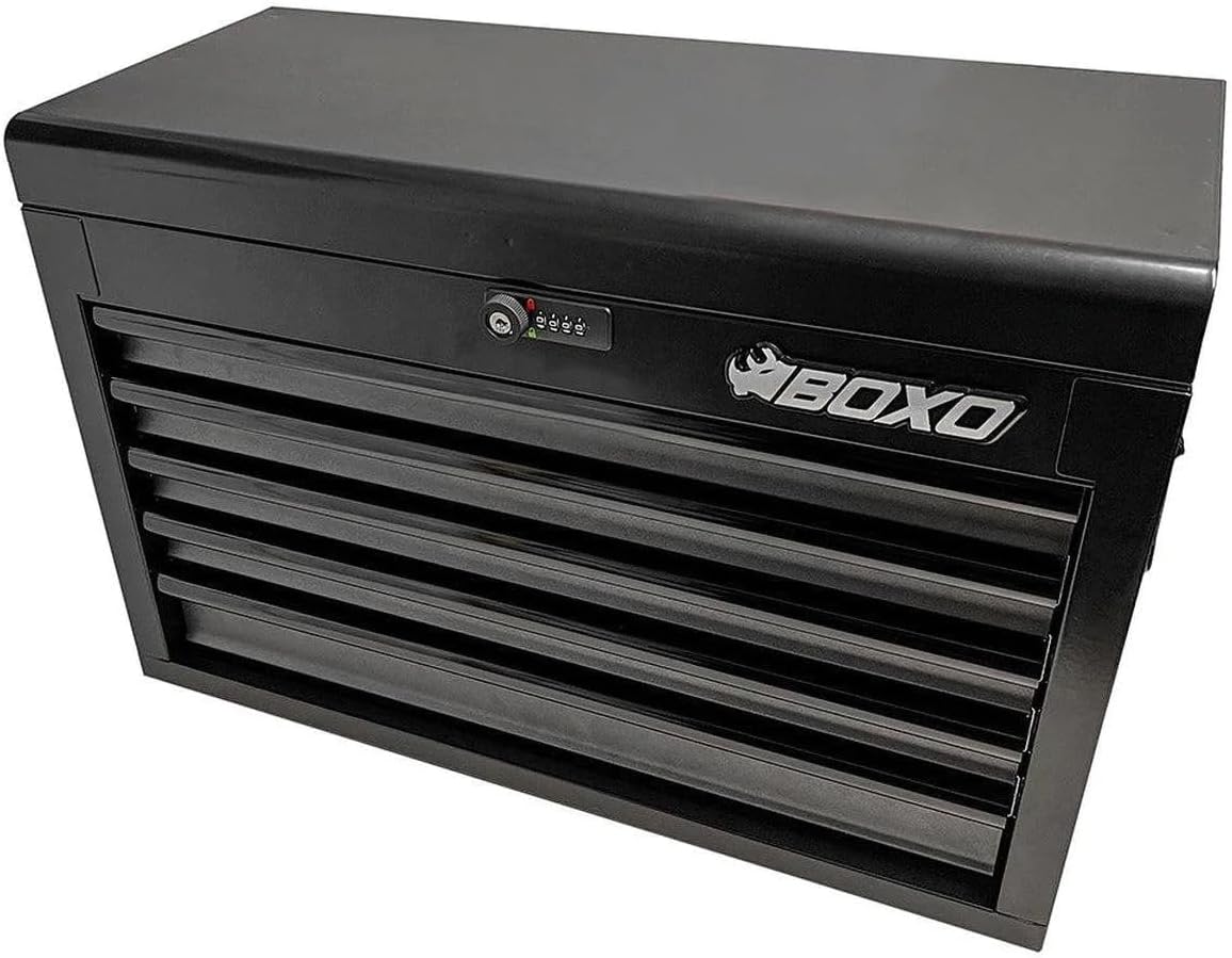 BOXO USA Heavy Duty 26" Toolbox 103 Piece MotoBox Locking Tool Set with 5 Drawers Carry Box (Black)