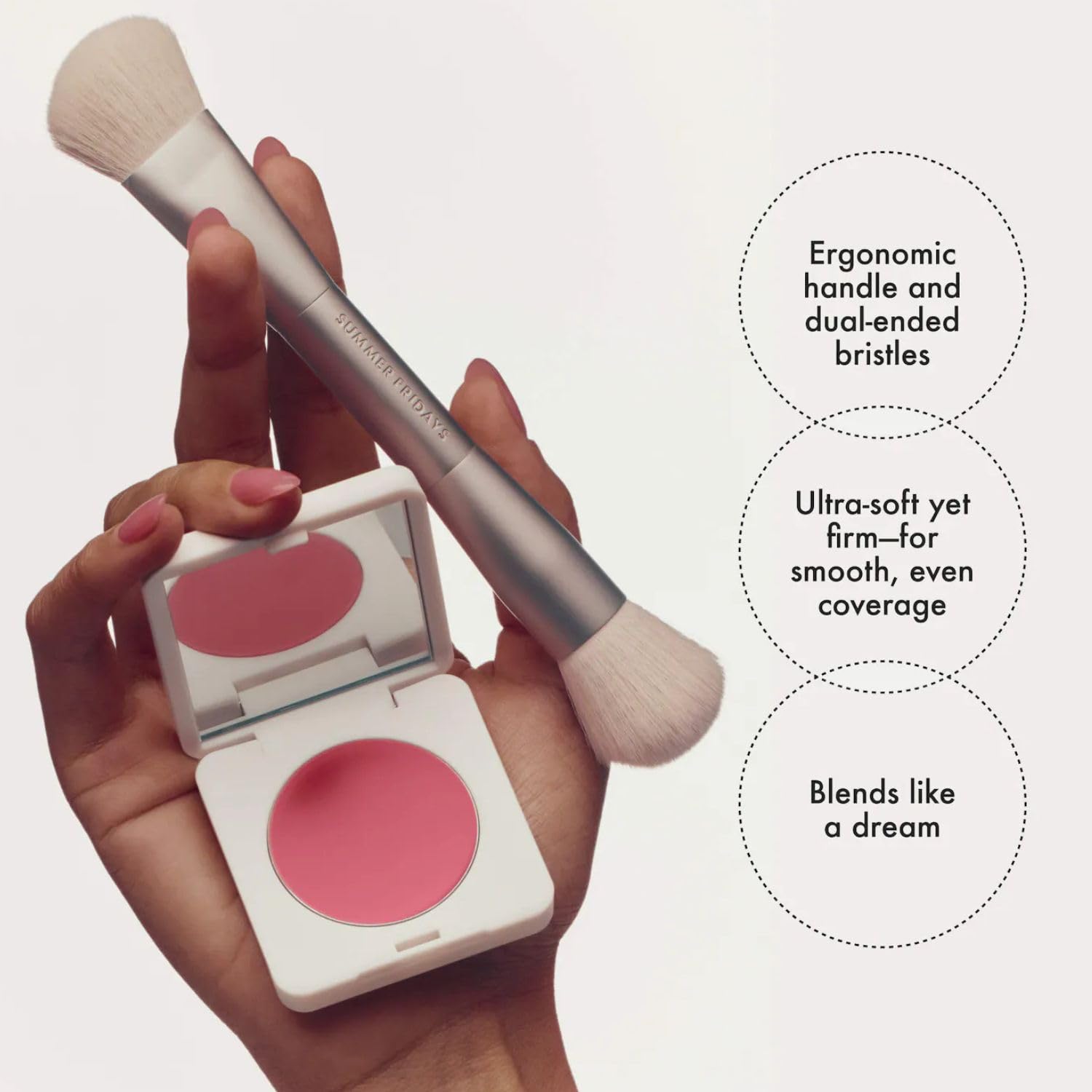 Summer Fridays The Blush Brush - Dual Ended Makeup Brush for Cream Blush with an Ergonomic Handle + Ultra Plush Blending Bristles - Blends Cream Makeup Formulas for a Natural Finish (1 Count)