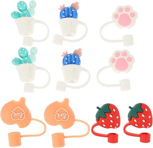 Miniatura 8 de Healifty Tapones de pajilla, 6 fundas reutilizables para popotes de 6 a 0.315in, antipolvo, tapón de popote de silicona, tapas de popote para vasos