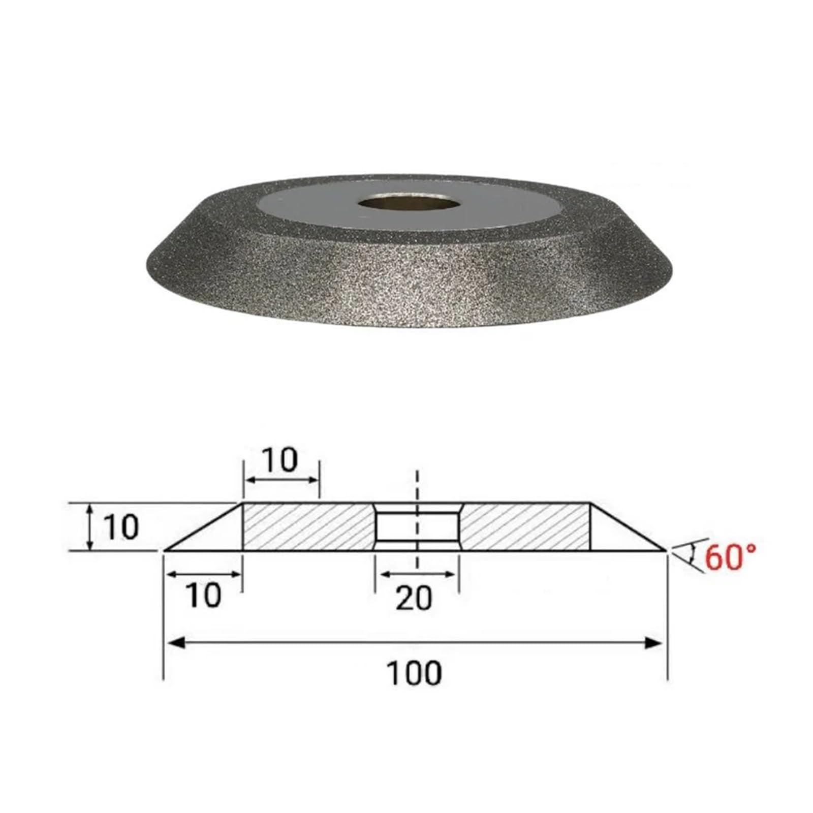 Meule diamantée électrolytique à biseau simple et plat, 1 pièce(100mmx20mmx60Degrees,400 Grit)
