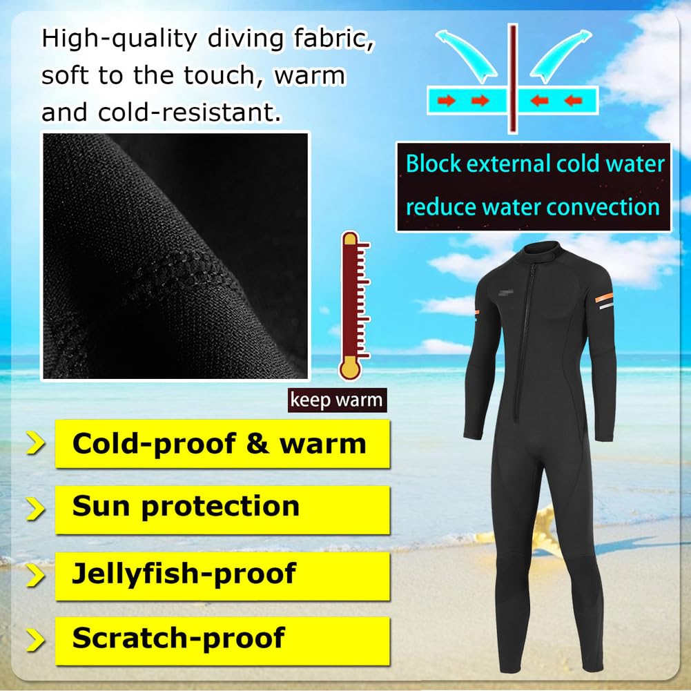 TOVCHEI One-Piece Wetsuit 1.5MM Men's Women Long-Sleeved Diving Suits Cold-Proof Sun Protection Warm Surfing Jellyfish Suits,Black,M
