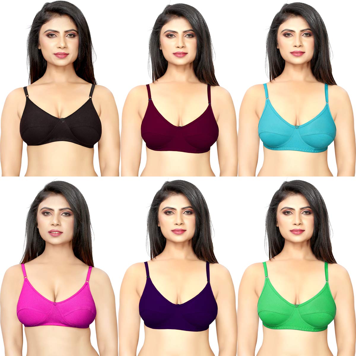 Women Cotton Non Padded Non-Wired T-shirt Bra (Pack of 6)