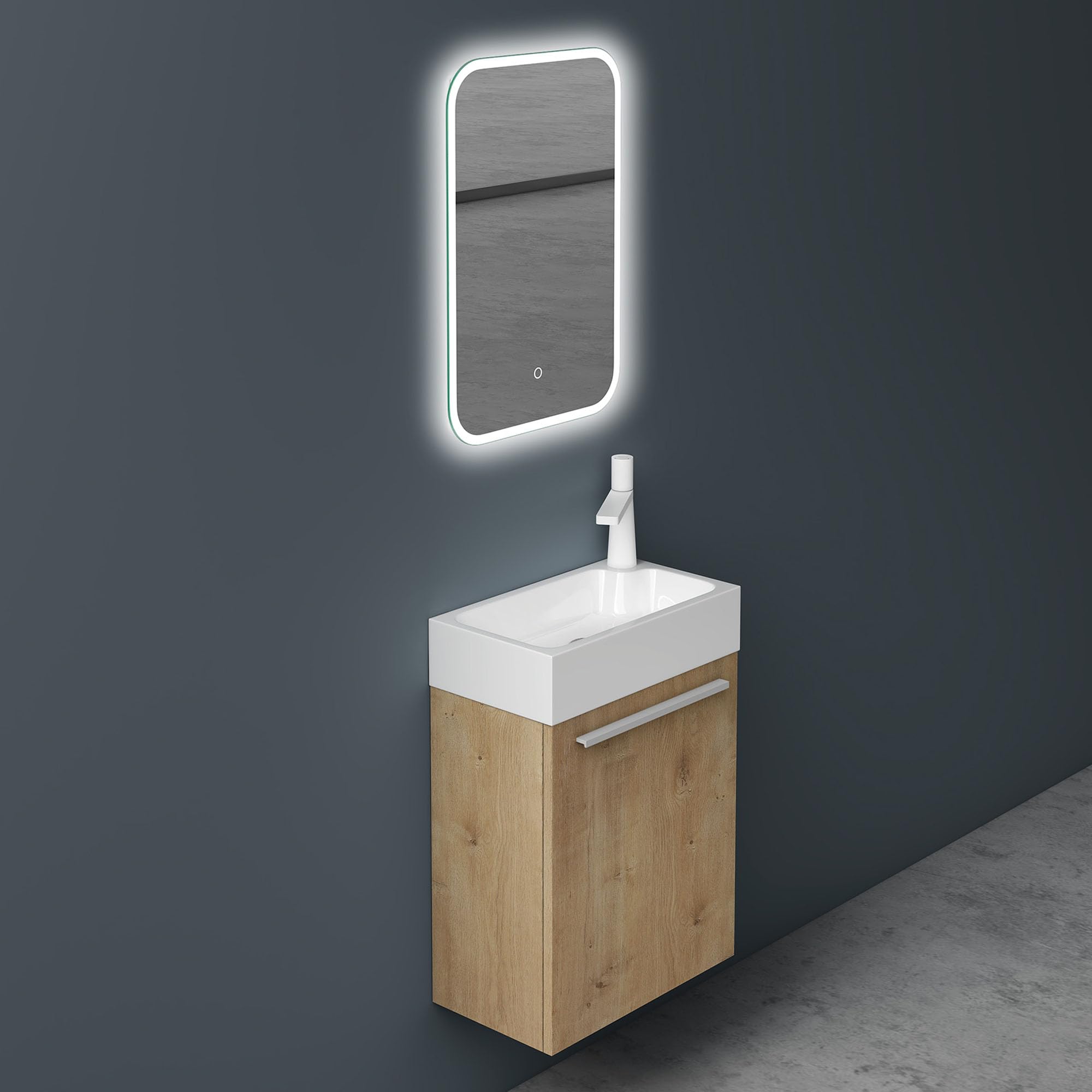 Mai & Mai Meuble de Salle de Bain Marron Clair 46cm Meubles de Salle de Bain Suspendu avec Vasque