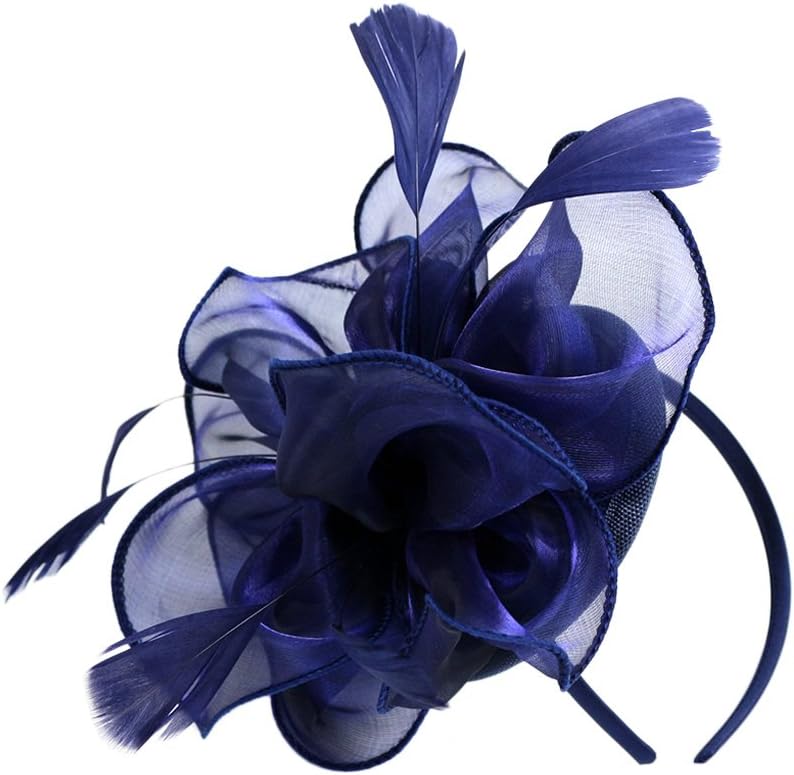 Women Vintage Fascinator Hat with a Hair Hoop Flower Feathers Headband Cocktail Party