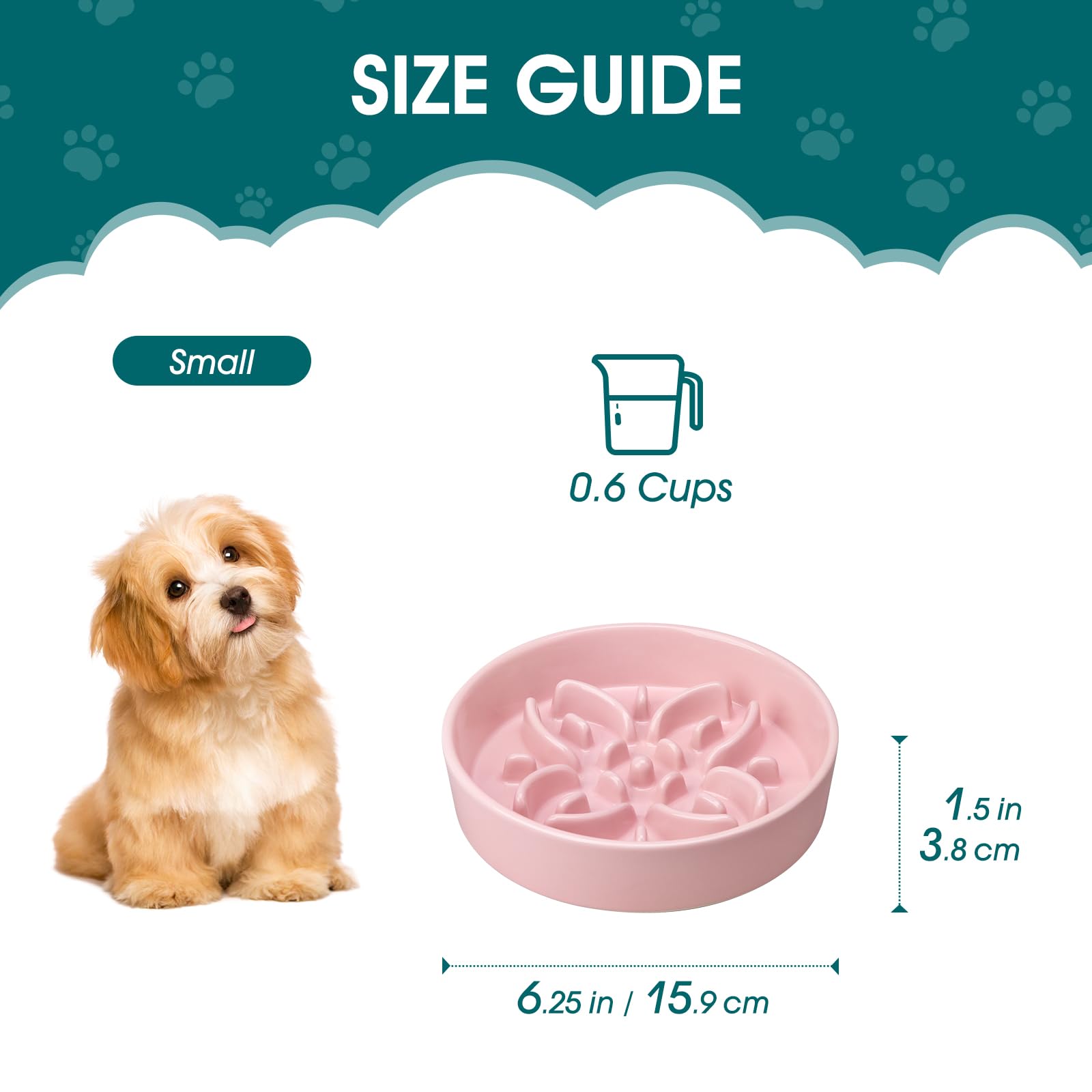 vancasso Ceramic Slow Feeder Dog Bowls, Puzzle Dog Food Bowls with Floral Maze, Anti -Slip Pet Food Dish for Small Breed, 0.6 Cups, Pink - image 2
