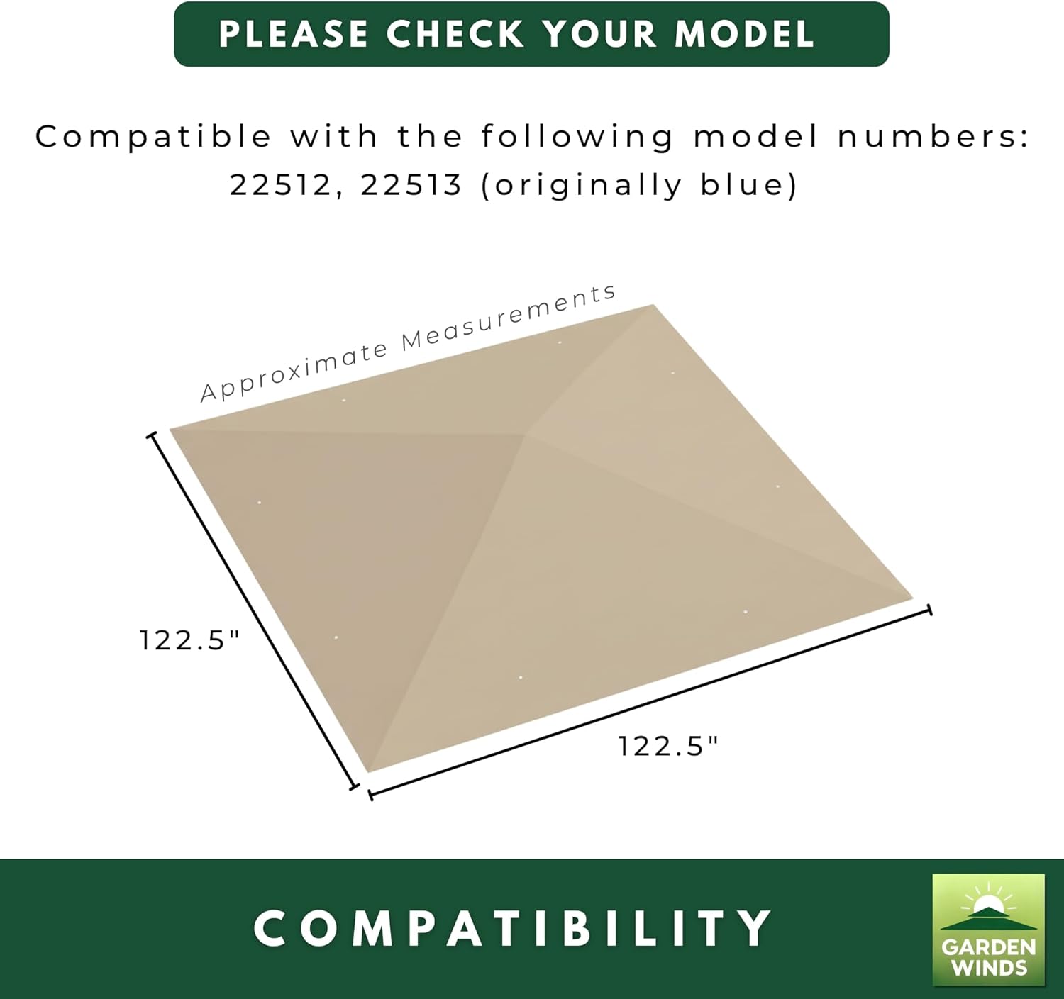 Garden Winds Heavy Duty Reinforced Replacement Canopy Top Cover Compatible with The 22512, 22513 Shelter Logic Pacifica 10' x 10' Gazebo - Classic Sand, Riplock 500