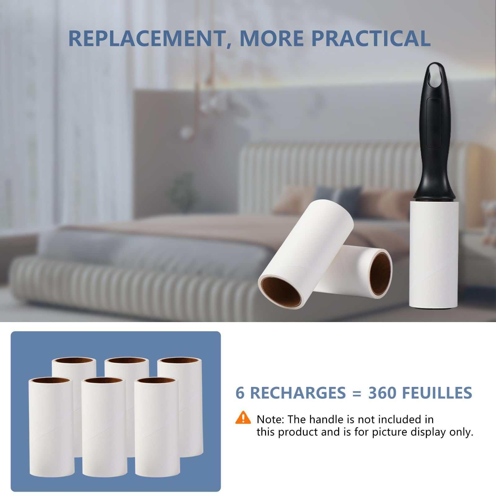 Vinabo Fogli per Rullo Levapelucchi 6 Rotoli, Totale 360 ​​Fogli Rotolo Adesivo Togli Pelucchi, Ricariche Rullo Pelucchi per Rullo Peli Animali per Letto, Moquette, Peli di Animali Gatti/Cani