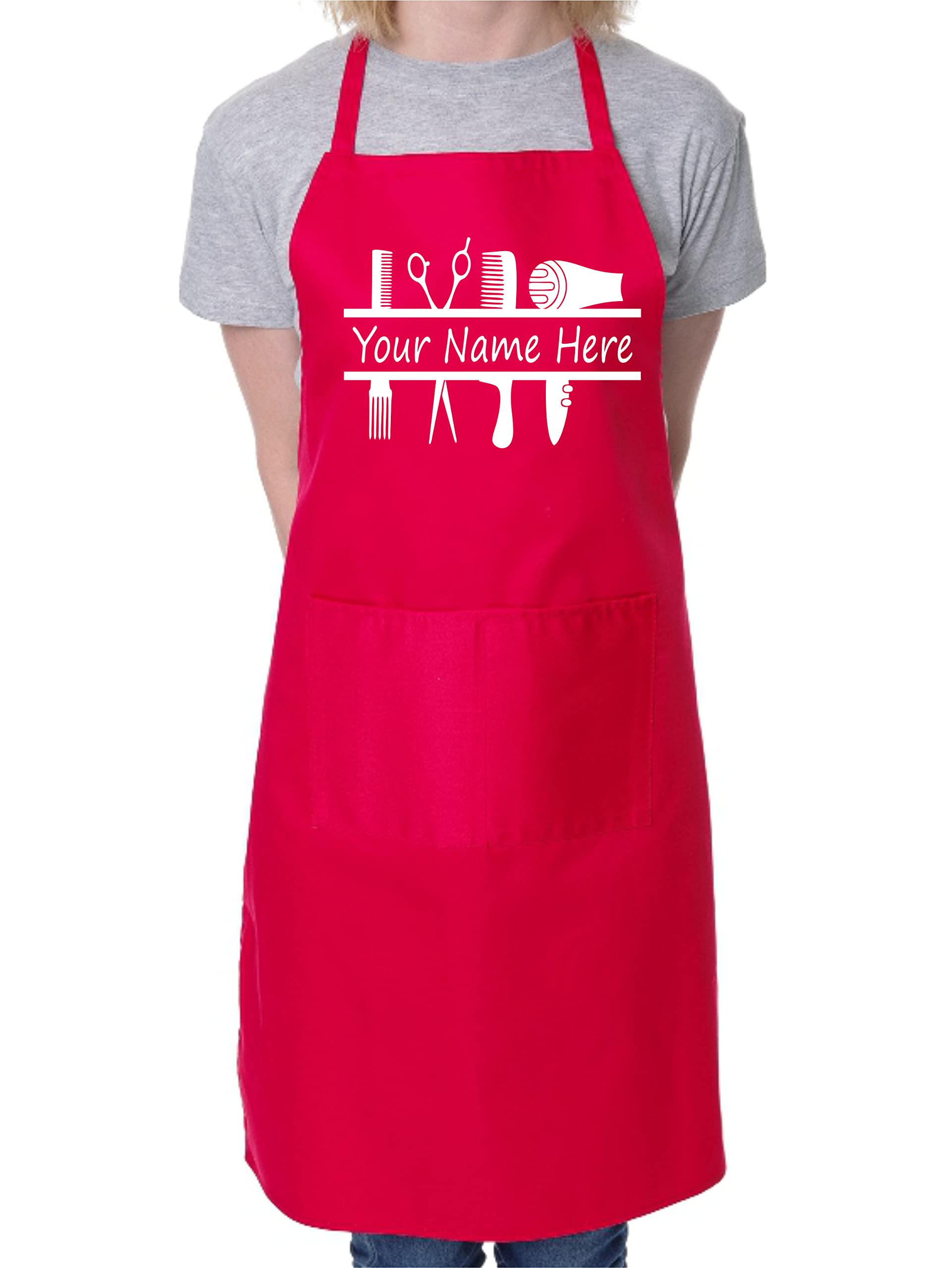 Print4u Unisex Red Personalised Apron Hairdresser Add Your Name Or Company Here Apron