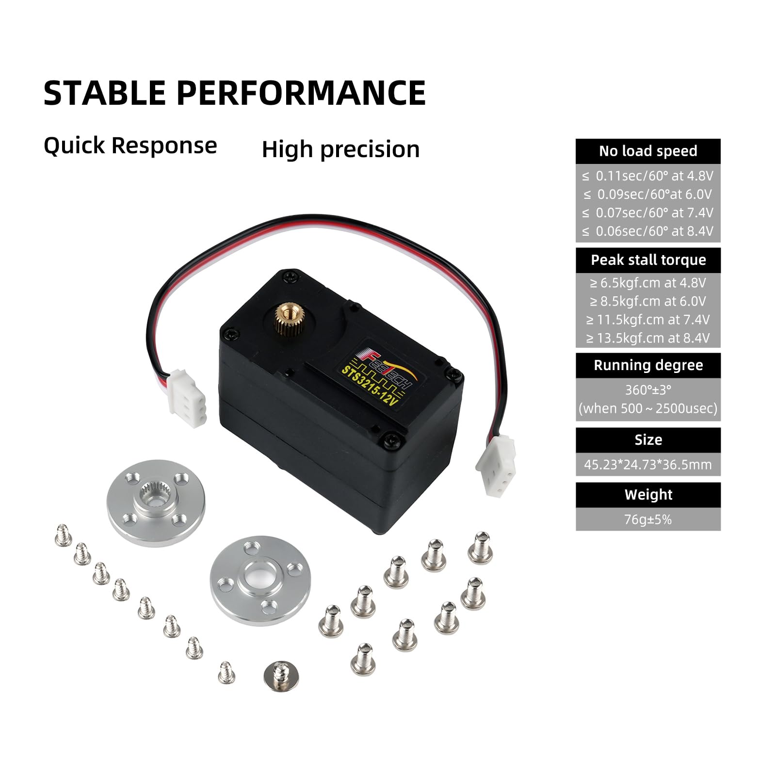 Feetech STS3215 - Servo bus seriale da 30 kg, motore robotico da 12 V, con encoder magnetico a 360°, ad alta precisione e coppia, per progetti di robot educativi, confezione da 6