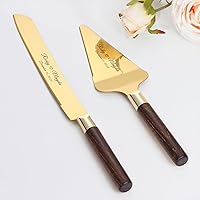 Vista 9 de Juego de corte de pasteles personalizado para bodas, cuchillos de pastel y servidor, grabado gratis, cortador de pastel de postre de madera