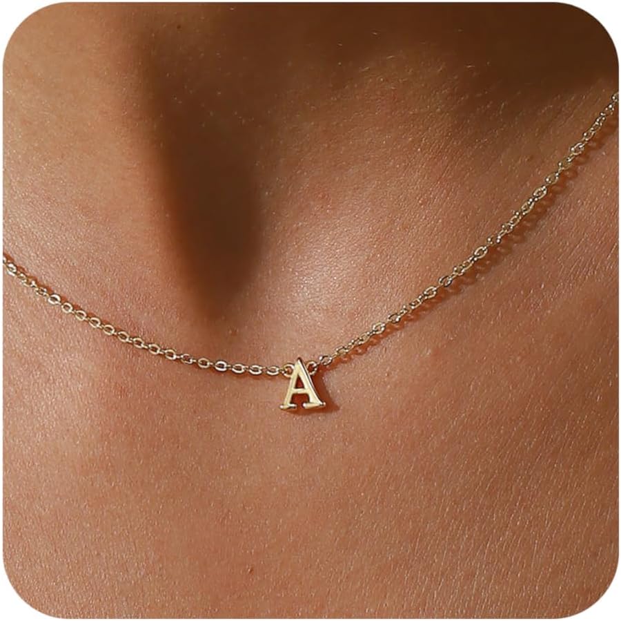 Initial Necklace for Women, 14k Gold Plated Dainty Gold Letter Necklace, Personalized Initial Pendant Necklace Gold Choker Necklace for Women