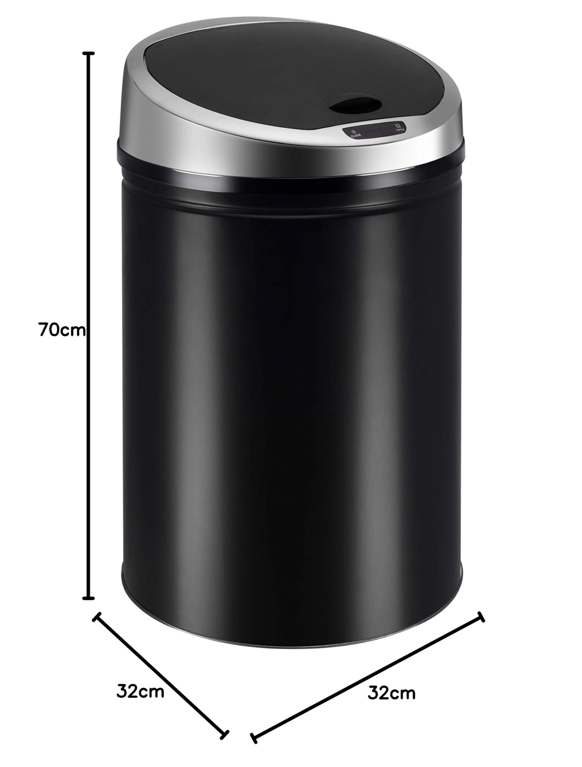 Ribelli Edelstahl Mülleimer - Abfalleimer mit Sensor - automatisches Öffnen und Schließen - Klemmring für Müllbeutel - Abnehmbarer Deckel - mit LED-Funktionsanzeige (50 Liter, Schwarz)