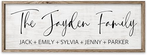 Letrero enmarcado personalizado, placa decorativa con apellido (marco gris desgastado)