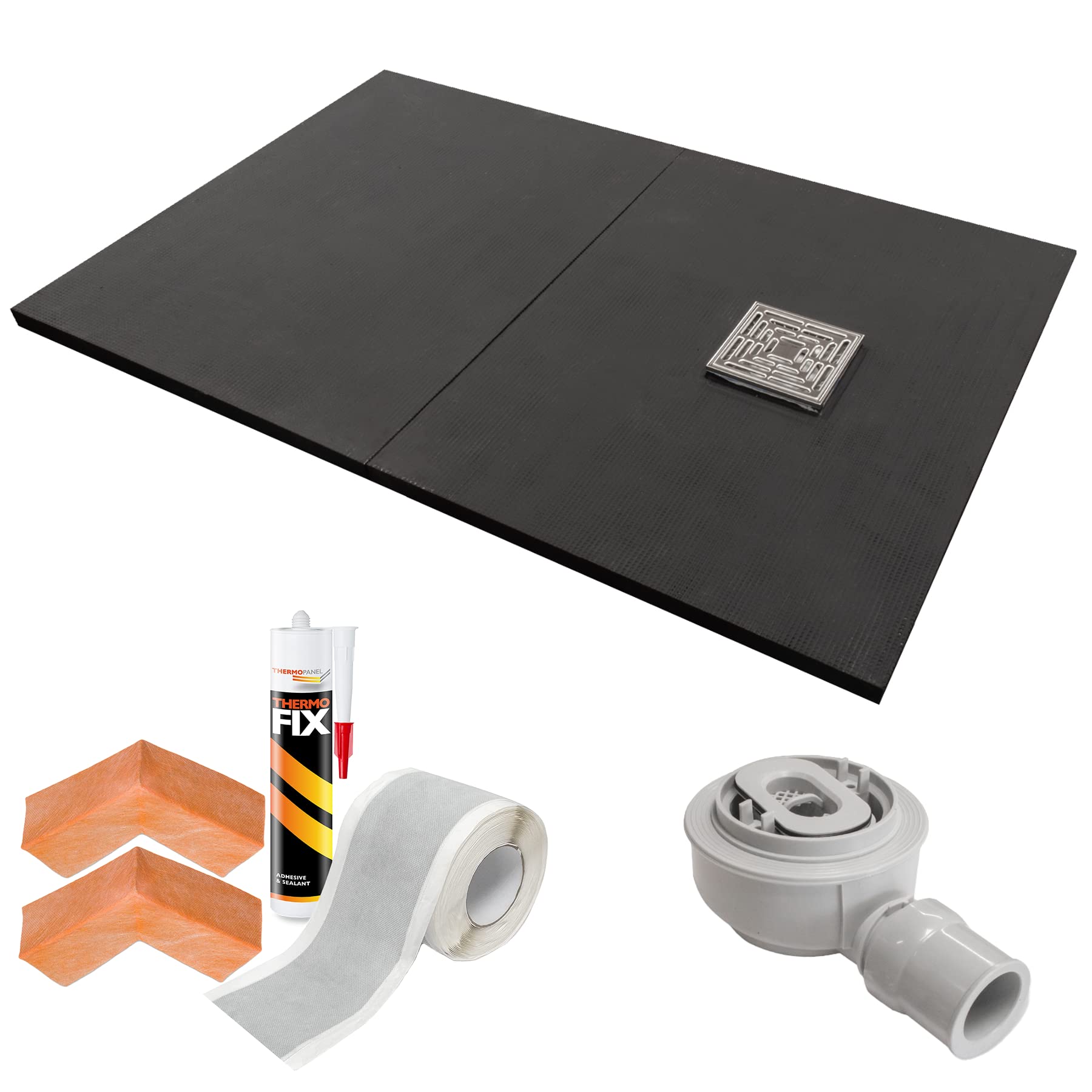 Thermopanel 1200 x 900 x 30MM Rectangular Tile on Shower Tray Split - Easy to Install with Offset Drain and Butyl tanking Kit - for Walk-in Shower Areas