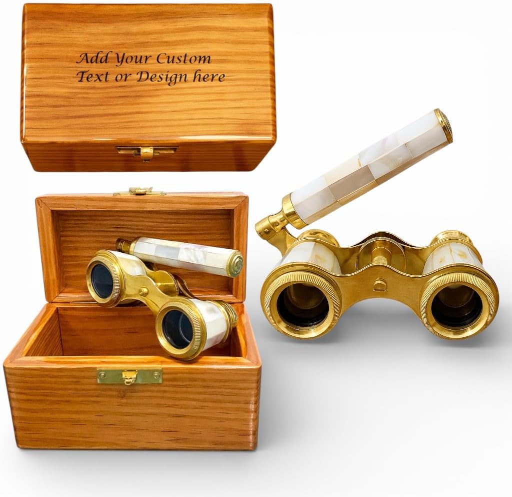 Vintage Opera Glasses for Women with Custom Engraved Wooden Box – Luxury Brass Theater Opera Glasses – Elegant Gift for Opera, Ballet, Theater Lovers