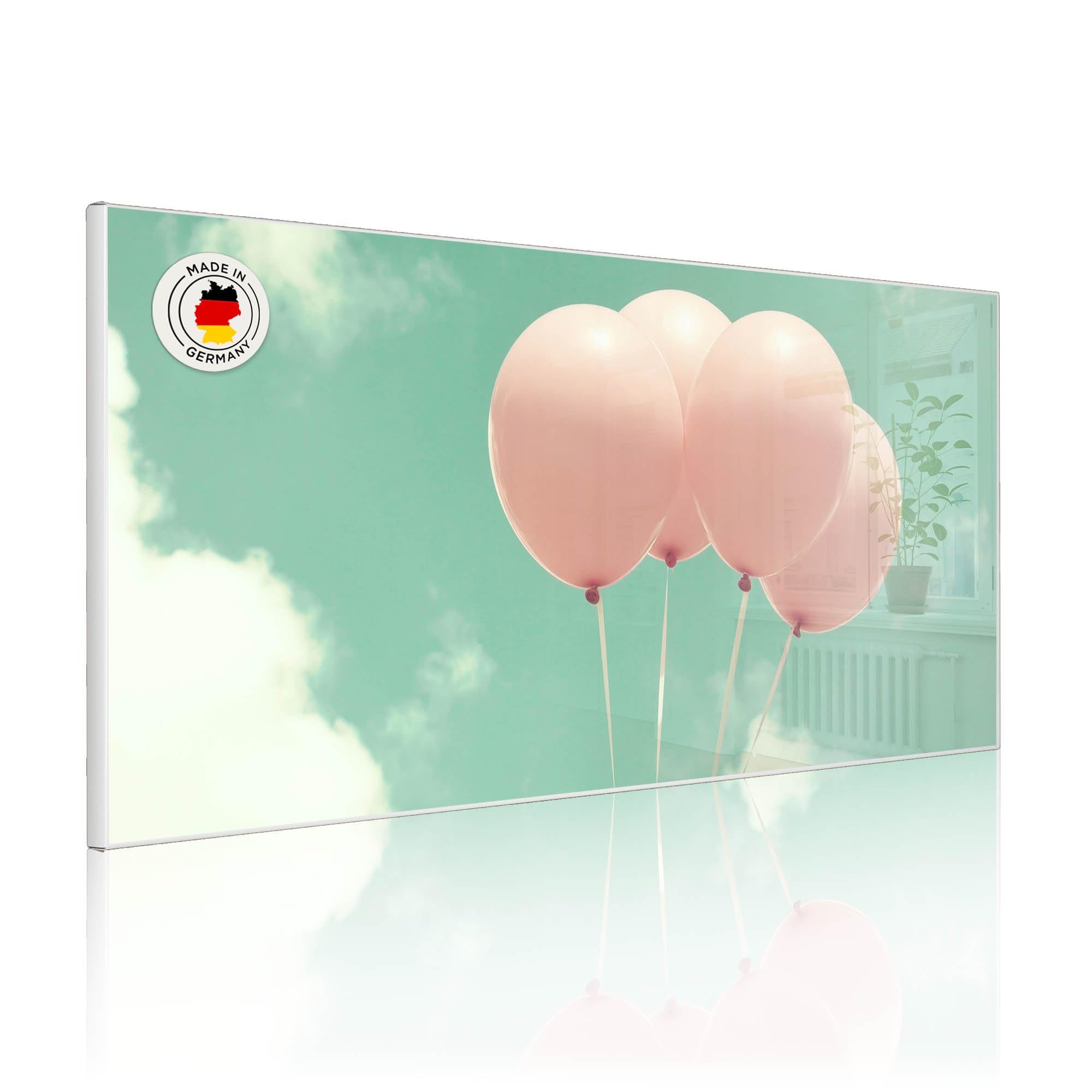 banjado Magnettafel Metall 78 x 37cm - beschreibbare Magnettafel - Metall Pinnwand als Memoboard - Magnetwand Küche, Büro, Kinderzimmer Weiß inkl. 4 Magnete & Montageset - Motiv Rosa Ballons