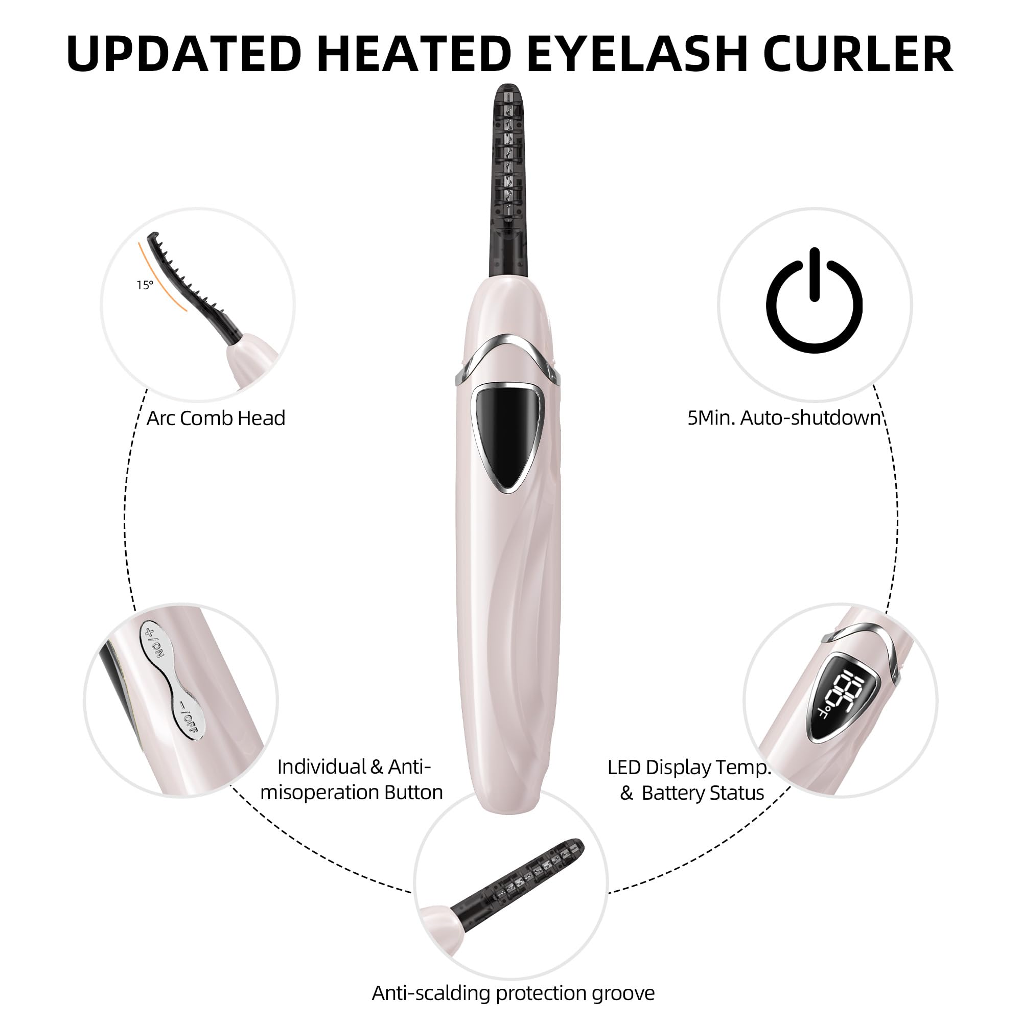 Heated Eyelash Curler, S600 Heated Lash Curler, Accurate Temperature Control Electric Eyelash Curler Heated - Intelligent Power Off, Fast Heating (Coral/Silver, S600-148MM)