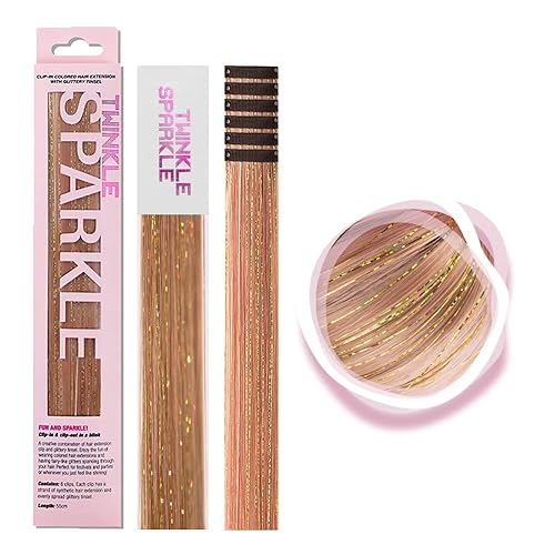 6 extensiones de cabello de colores con clip con reflejos de oropel con purpurina, extensiones de cabello de 22 pulgadas de largo, con clips para