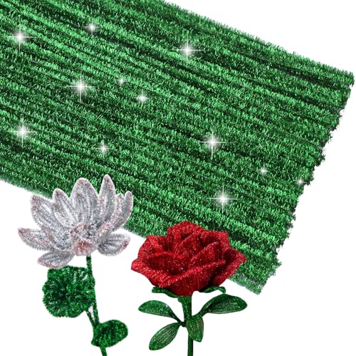 Image of ZXIIXZ Pipe Cleaners, 100 Pcs Glitter Green Pipe Cleaners Bulk for Crafts