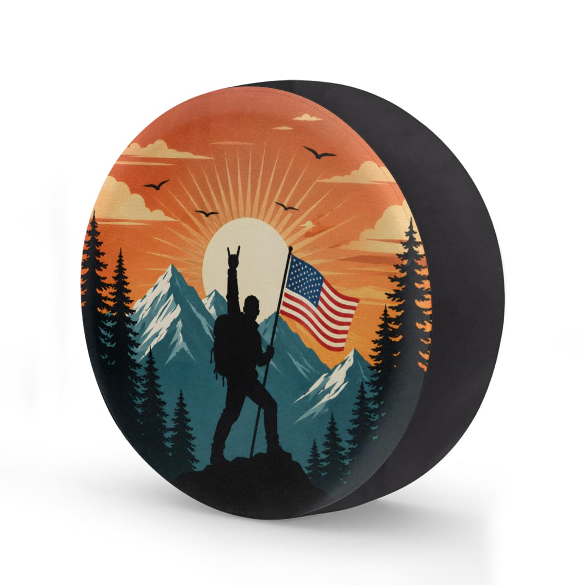 Silhouette American Flag Spare Tire Cover Wheel Covers Protectors Waterproof Dust-Proof Universal Fit Trailer, RV, SUV and Many Vehicle 15 Inch,C-09