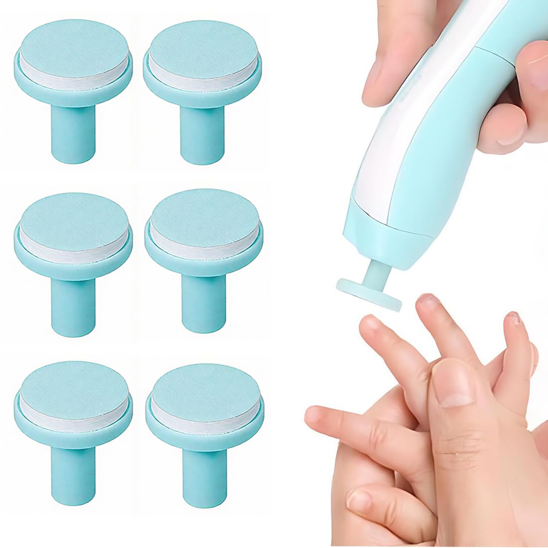 Pads Sostitutivi per Tagliaunghie Elettrici, 6 Pezzi Ricambi Lima per Unghie Elettrica per Bambini,Adatto per Bambini da 12 Mesi, Sicura e Facile da Usare, Colori Vivaci (blu)