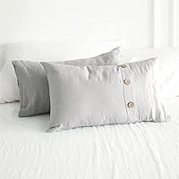 Vista 60 de Simple&Opulence - Juego de funda de edredón 100 % lino, 2 piezas con cierre de botón de coco, de lino francés lavado, color liso, suave