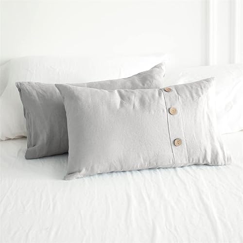 Miniatura 60 de Simple&Opulence - Juego de funda de edredón 100 % lino, 2 piezas con cierre de botón de coco, de lino francés lavado, color liso, suave