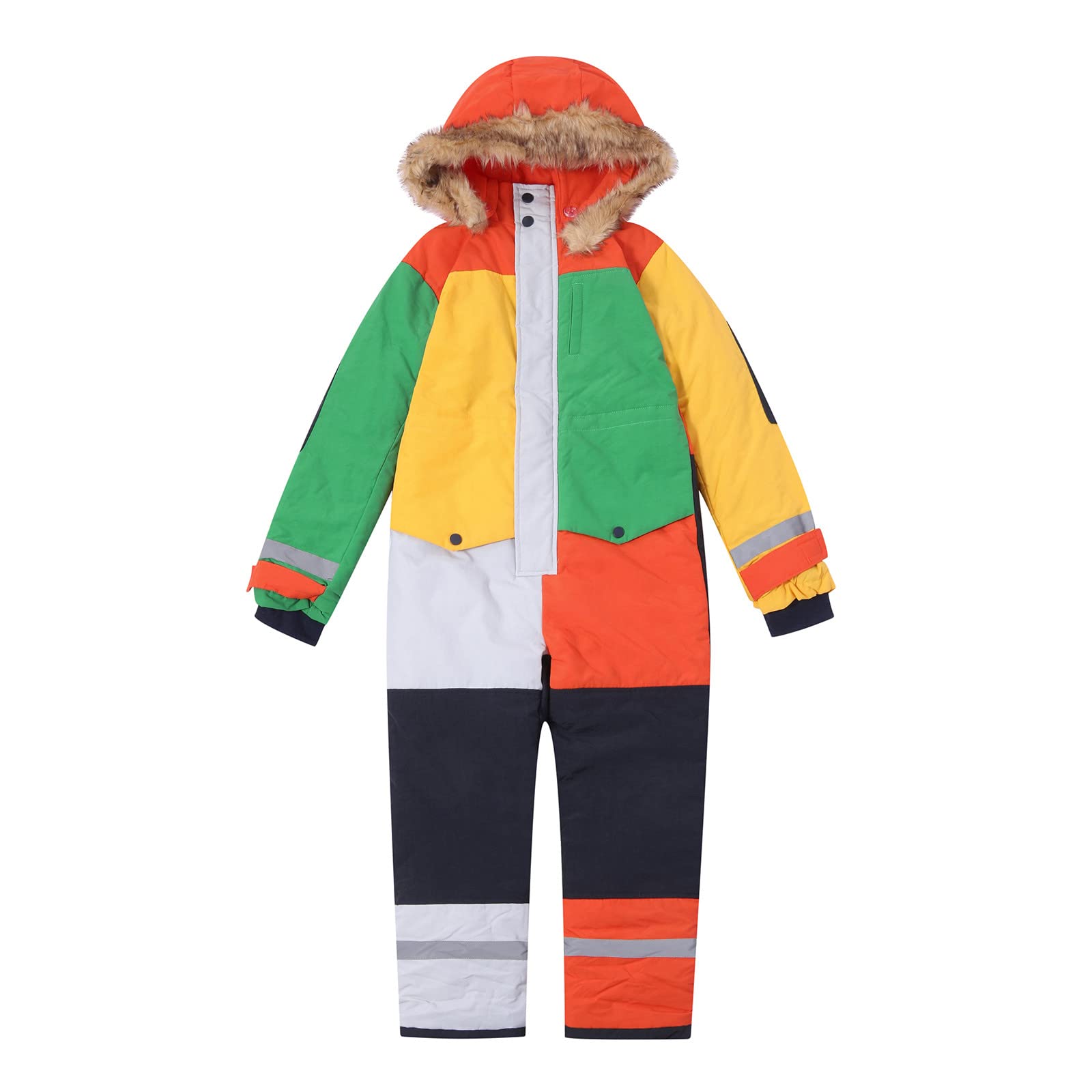 Schneeanzug Kinder Winter Warm Skianzug Wasserdicht Winddicht Winteranzug Einteilige Softshellanzug Schneeoverall mit Abnehmbarer Kapuze Reflektierenden Matschanzug Skioverall für Jungen Mädchen