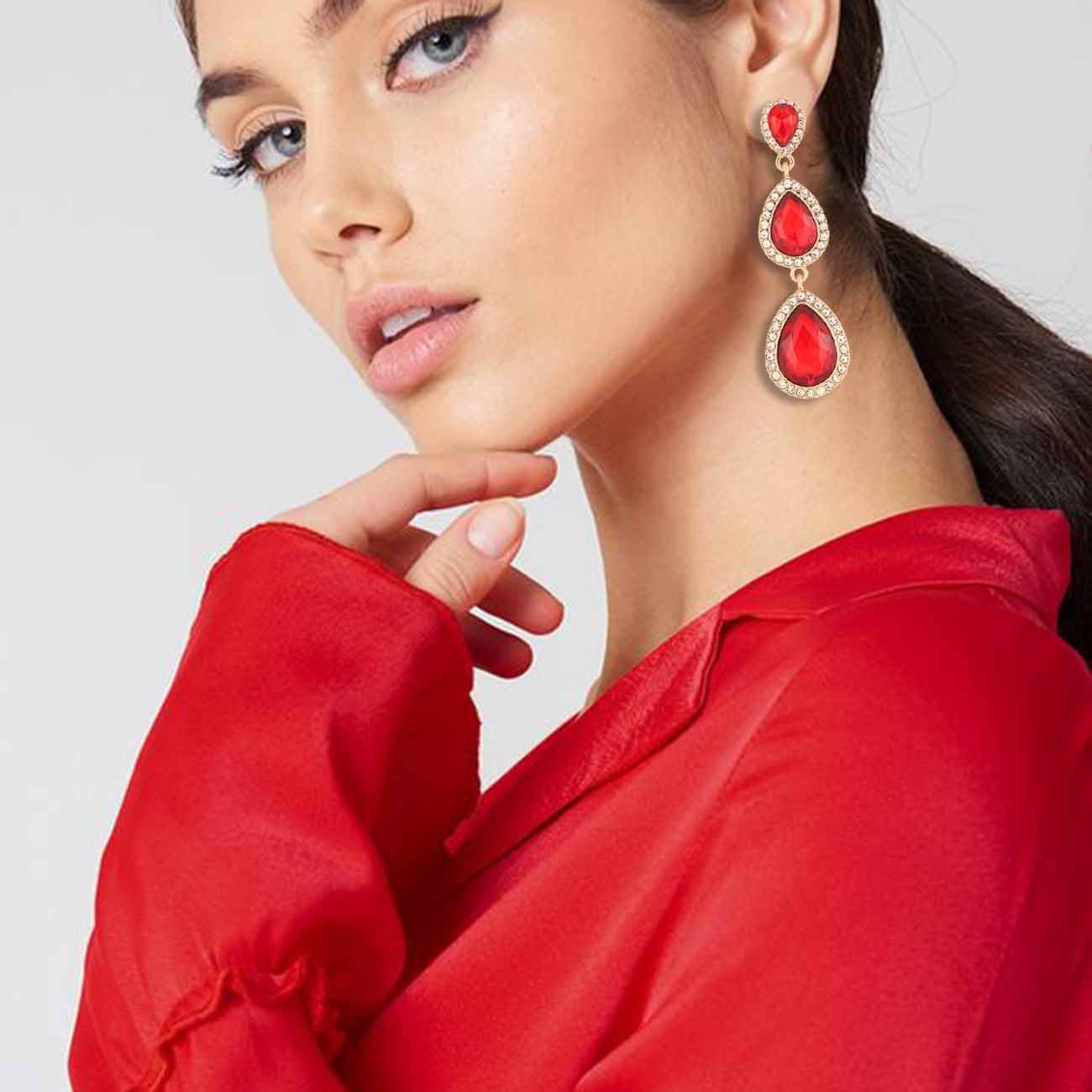 Vintage Rhinestone Teardrop Dangle Earrings Long Dangling Drop Earrings Crystal Chandelier Earrings for Women Wedding Bridal Prom - Image 3