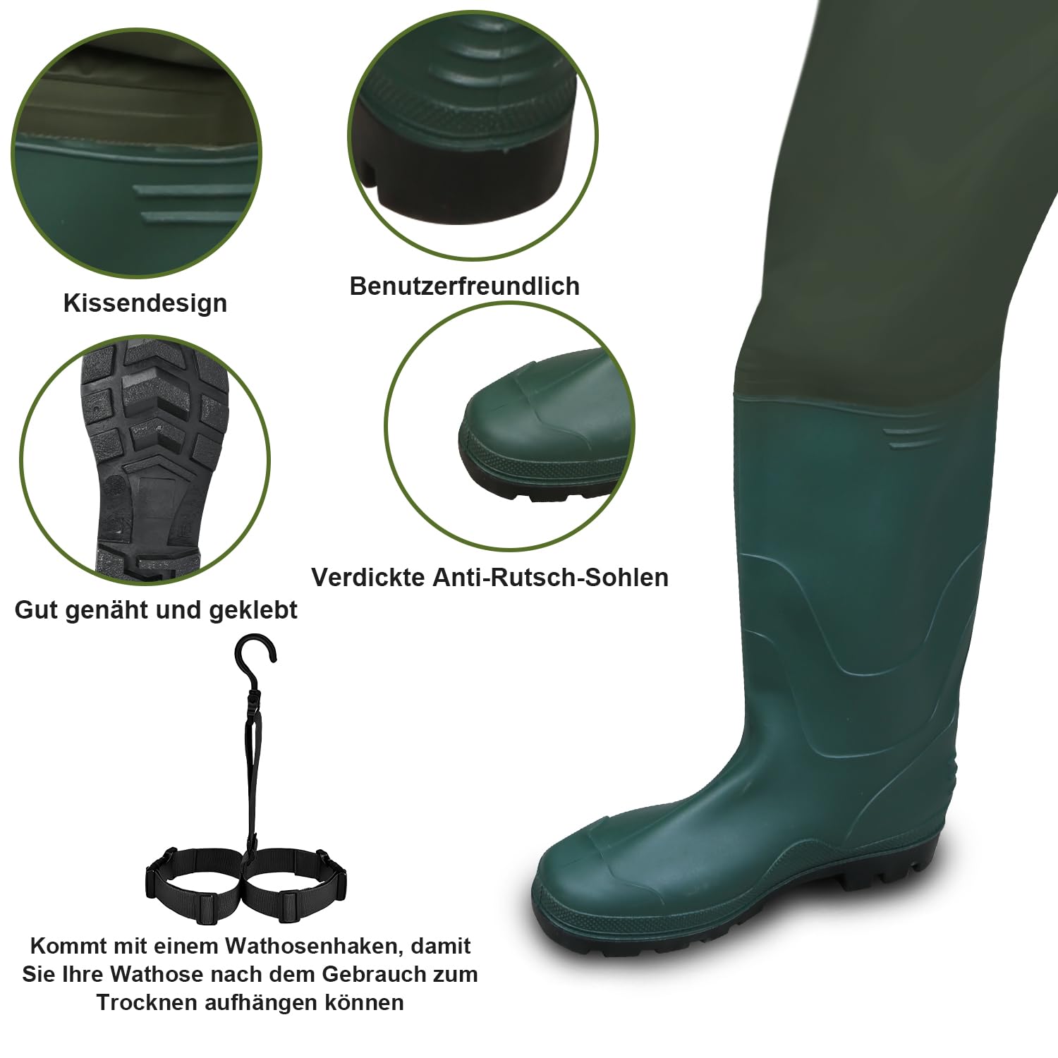 Fiqops Waders Imperméables Pantalon de Pêche avec Bottes Caoutchouc Antidérapantes