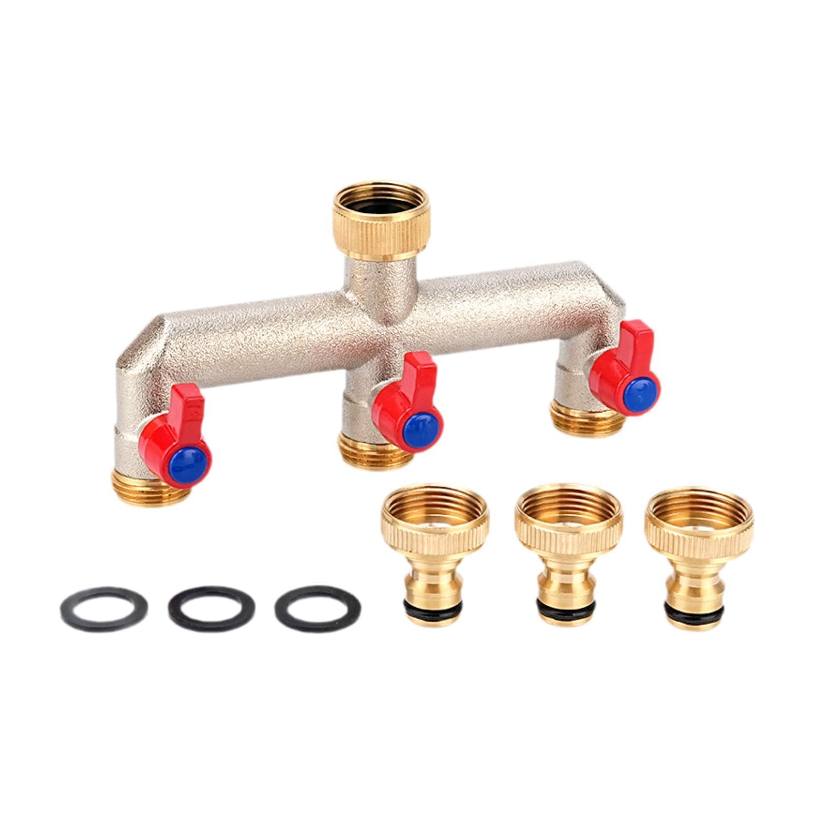 Qianly Hose Splitter Conector de para Grifo Exterior Distribuidor de Agua Vías Latón Resistente Adecuado para Riego de Jardines Uso Doméstico, Azul Rojo
