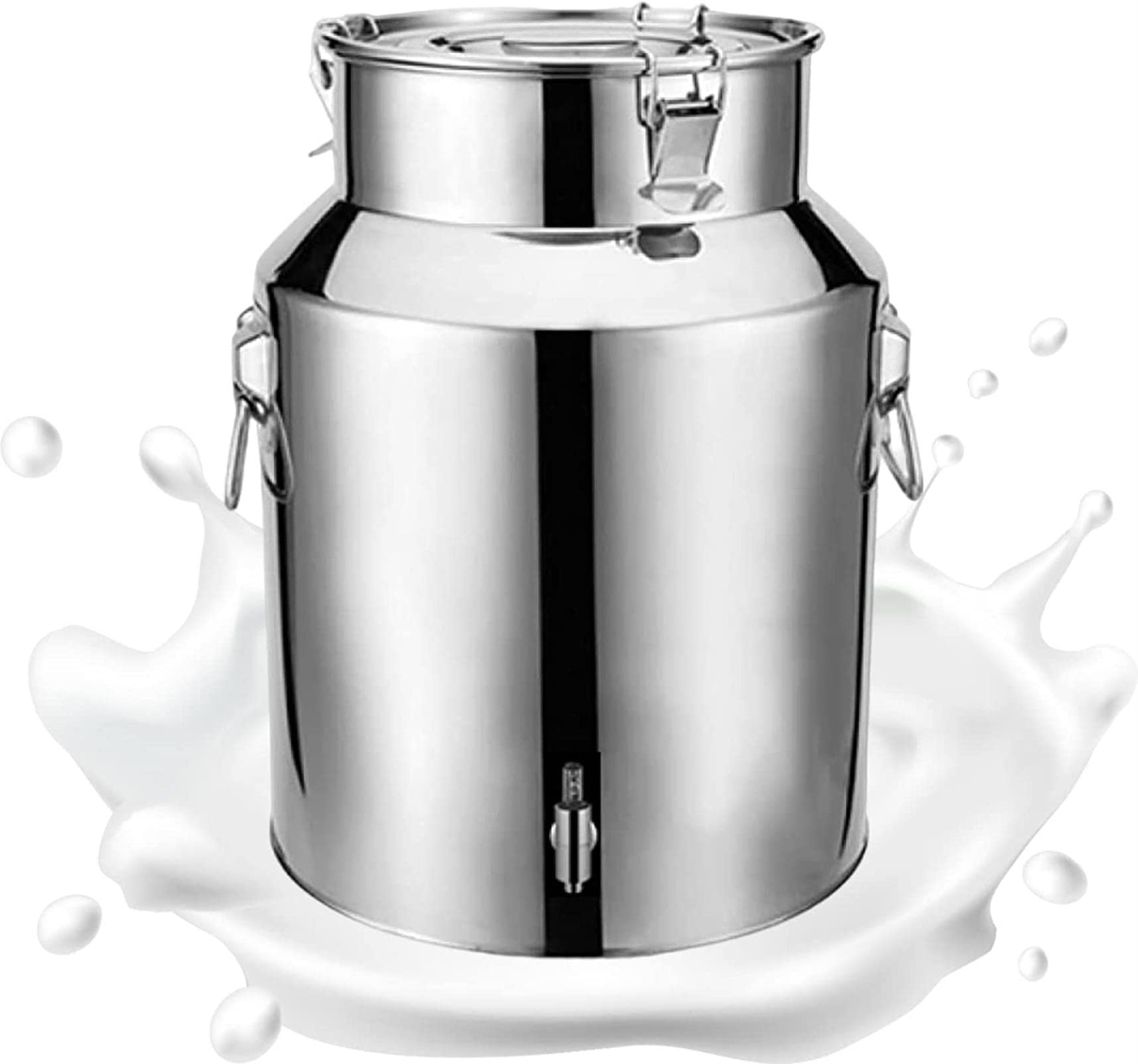 GTHTUHFD Stainless Steel Milk Can With Spigot & Sealing Lid, Wine Pail Bucket Airtight Tote Jug, Portable Handle For Storing And Transporting Liquid,28L