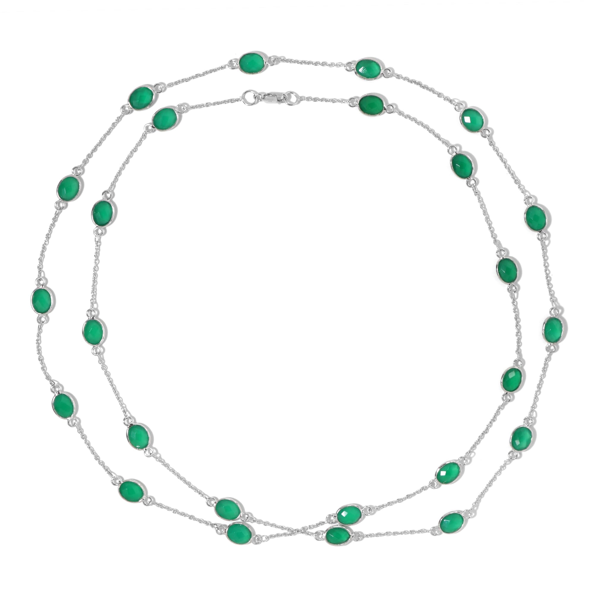 Cavill Grüner Onyx Collier – Grüner Onyx Collier, Ovalschliff Bezel-Fassung, platiniertes 925er Silber