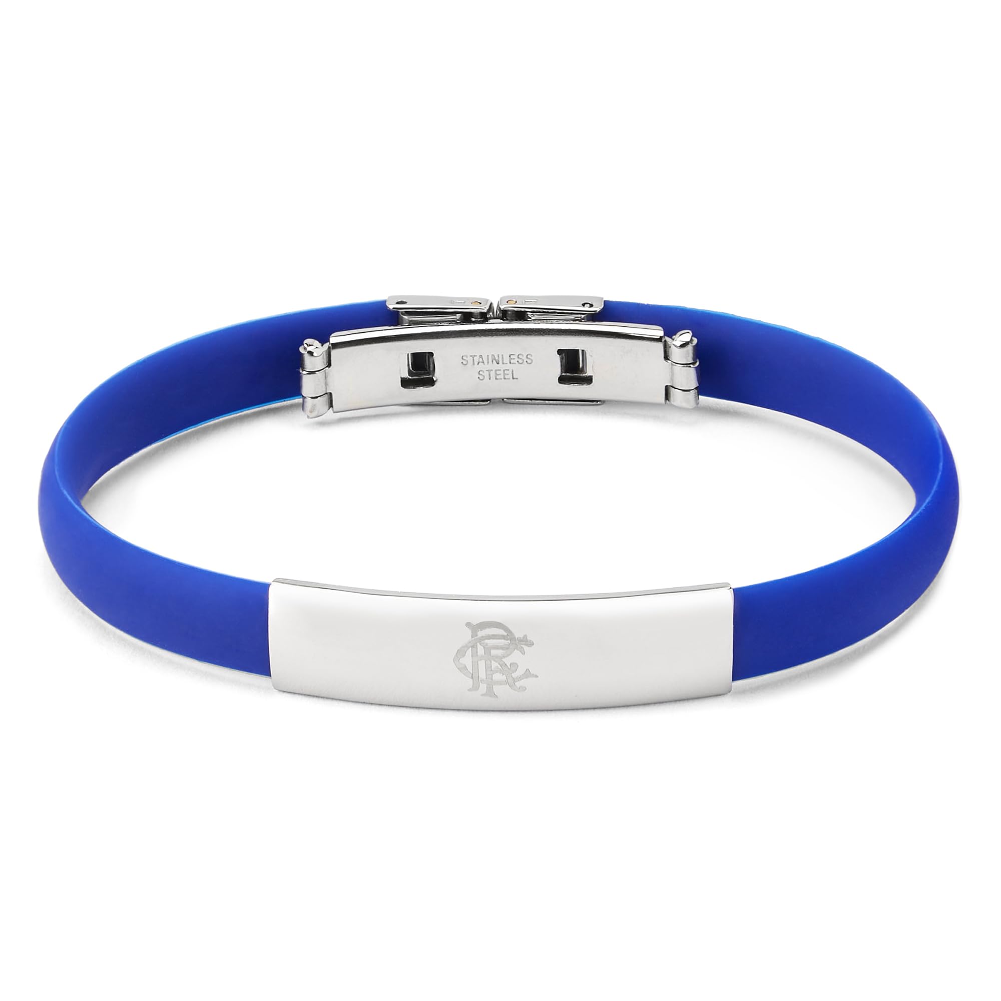 The Gift Scholars Official Club Merchandise Rangers FC Crest Bracelet, Stainless Steel and Silicone Band, Official Football Merchandise