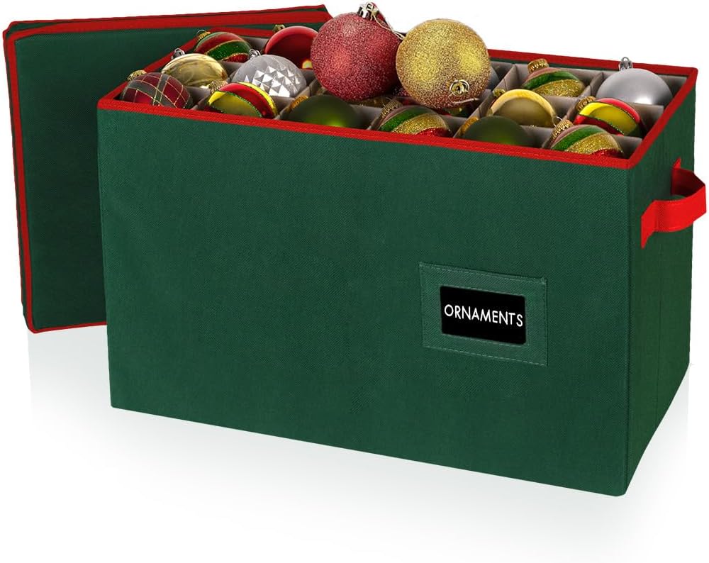 HOLDN’ STORAGE Christmas Ornament Storage Box with Lid - Christmas Decor Storage Containers that Store up to 54-4" Holiday Ornaments - Green 54 4" Ornaments Green